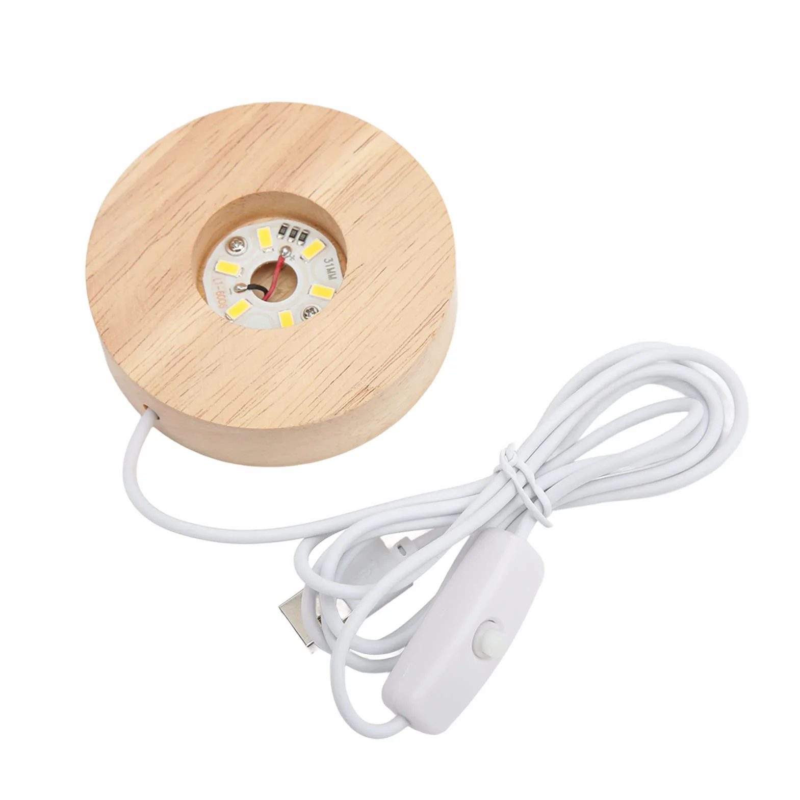 Drewniana Podstawa Wyświetlacza LED, Podstawa światła LED USB Wygodna i Praktyczna, Drewniana Podstawa Wyświetlacza LED do Sztuki żywicy ze Szkła Kryształowego 3D (ciepła, jasna