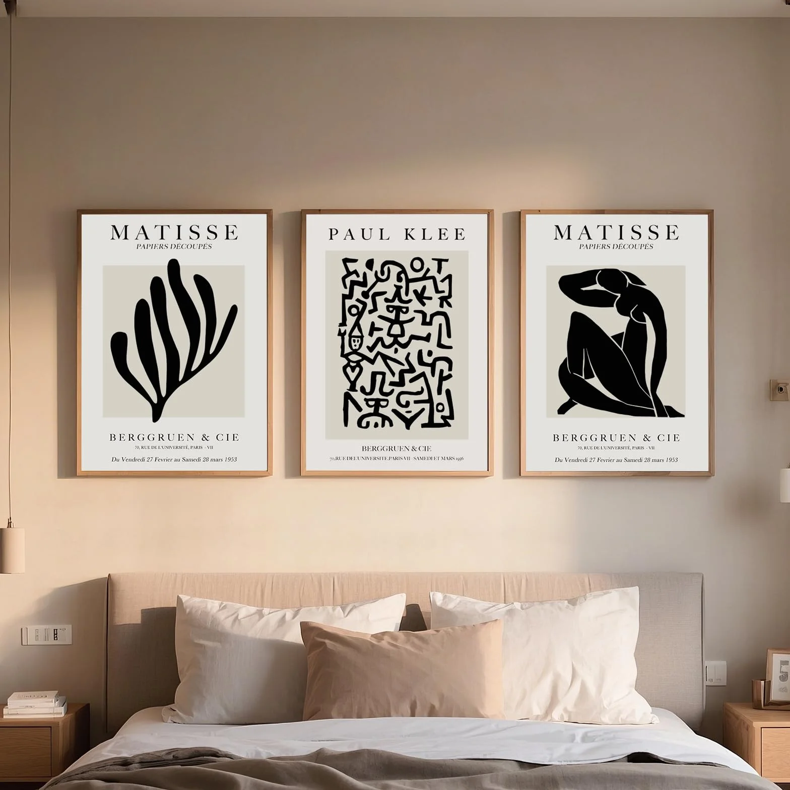Zestaw 3 plakatów Matisse vintage na płótnie 50x70 cm beżowe dekoracja ścienna