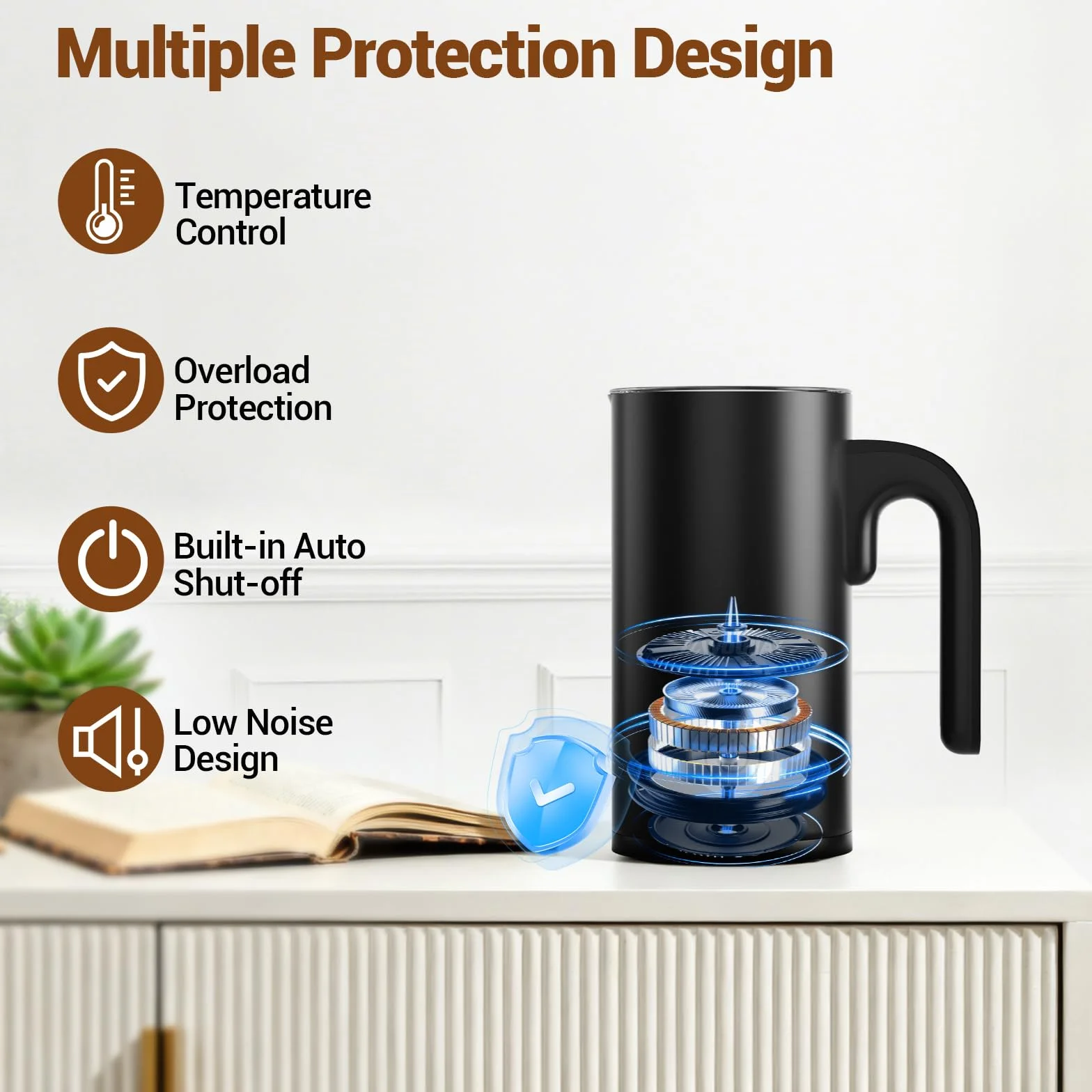 4-w-1 Elektryczny spieniacz do mleka 600W Automatyczny spieniacz do mleka o pojemności 300 ml do gorącej i zimnej pianki mlecznej, latte, cappuccino