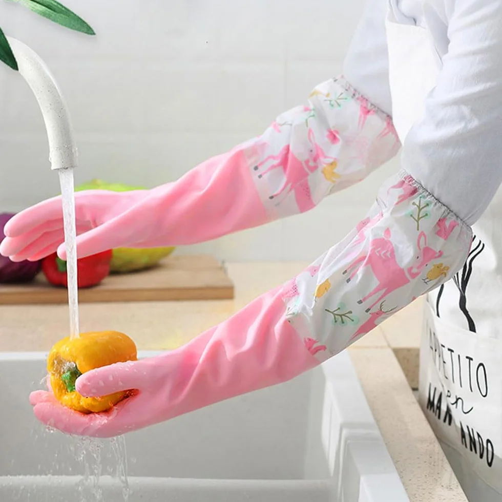 LATRAT 3 pary rękawic kuchennych, antypoślizgowe, długie, gumowe rękawice do kuchni, mycia naczyń, gospodarstwa domowego, czyszczenia prania