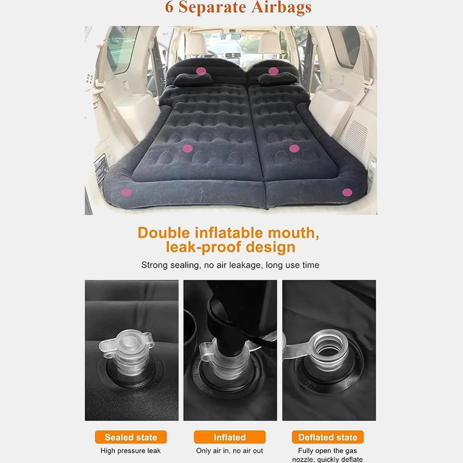 Samochodowy materac dmuchany do Toyota Land Cruiser Prado (J150) 5-drzwiowy, z 2 poduszkami powietrznymi, ruchome grubsze, masywna powierzchnia PVC, regulowane tylne siedzenie, A/czarny