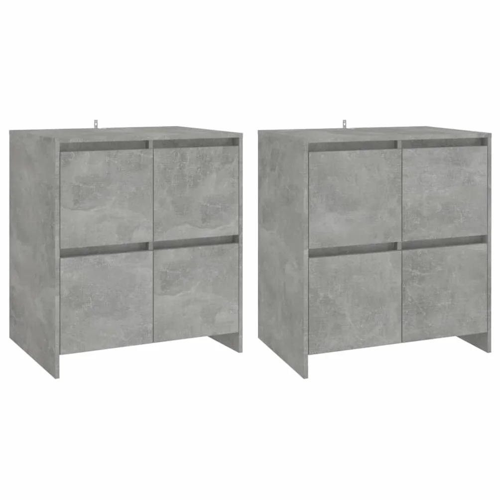 Kredens zestaw 2 betonowych szarych, 70 x 41 x 75 cm, materiał drewnopochodny, z 4 drzwiami, przestronne miejsce do przechowywania, do salonu, kuchni, jadalni, uniwersalna szafka do