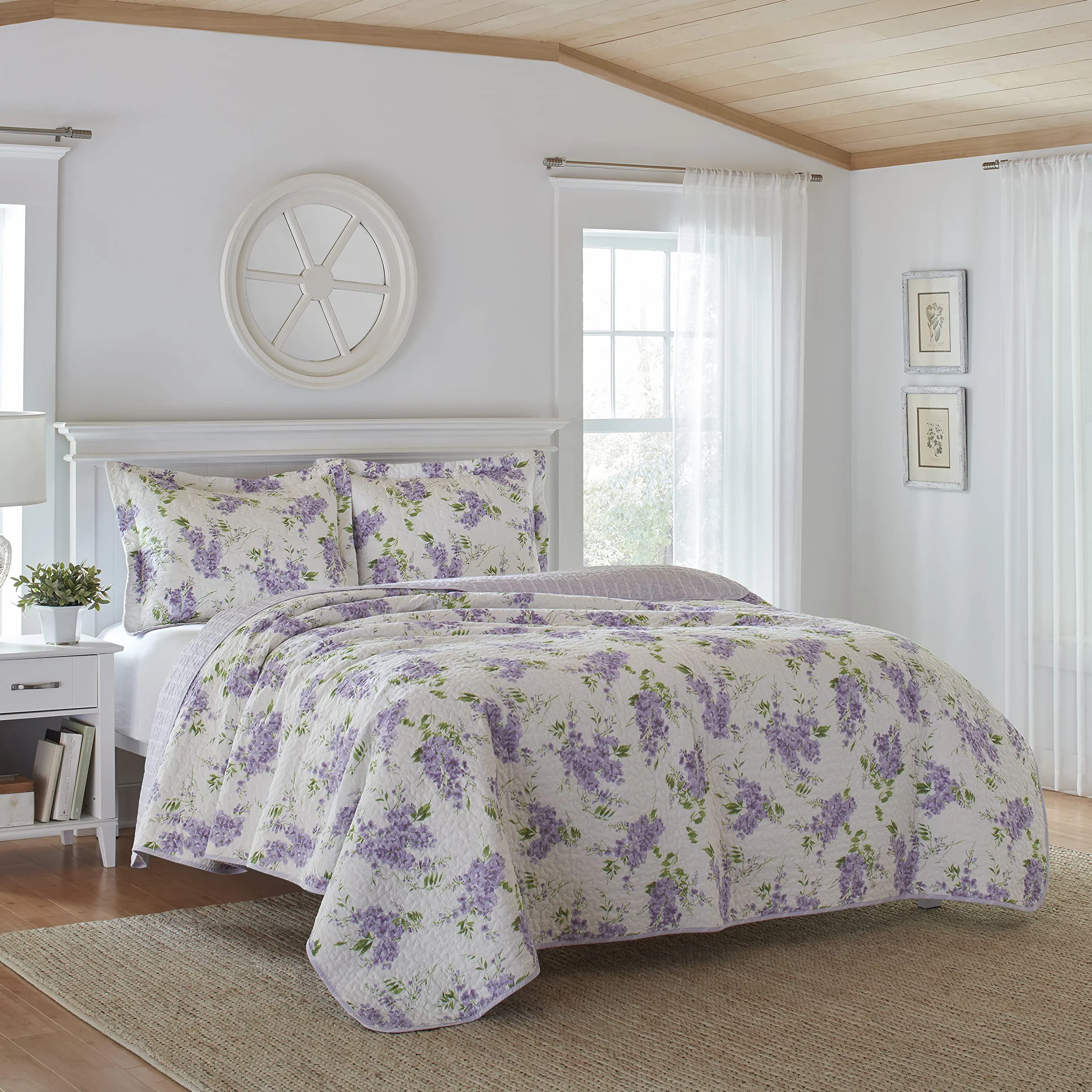Laura Ashley Home Keighley Collection Zestaw kołder 100% bawełna dwustronna pościel podwójna liliowa