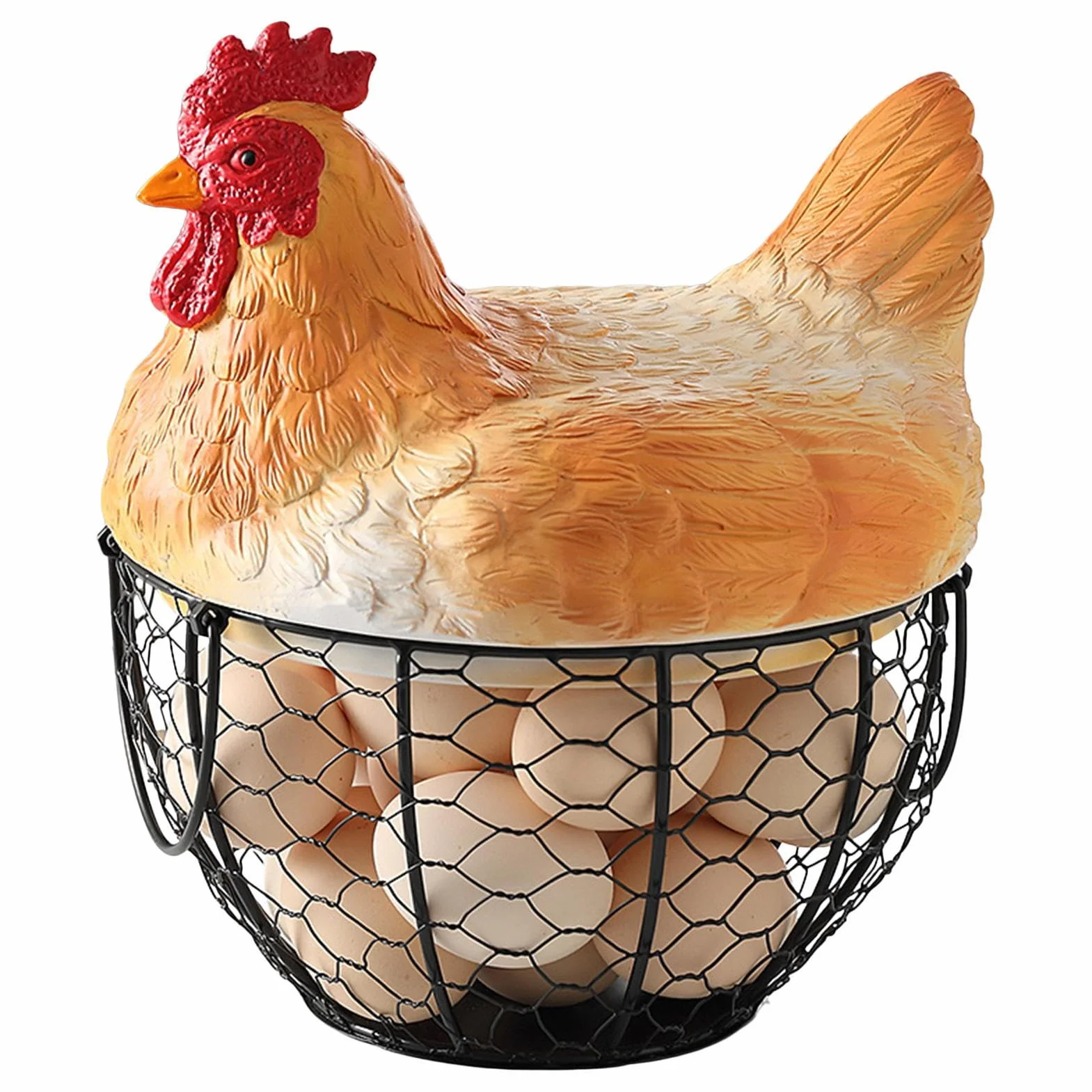 Koszyk na jajka Rustykalny metalowy pojemnik | Pojemnik na Jajka z Pokrywką w Kształcie Kury do przechowywania owoców, przekąsek, na spotkania, do kuchni w wiejskim na