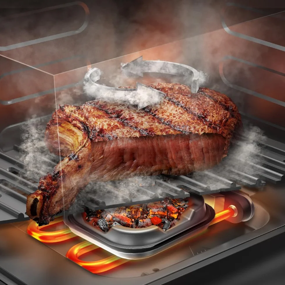 Cecotec Frytkownica powietrzna 8,5 l Double Grill i Wędzarnia Cecofry&Grill Smokin' 8500 Plus. 2200W, doskonały złoty i smak grilla, regulowana temperatura, 10 menu, pizza Maker, Okno Wyświetlanie