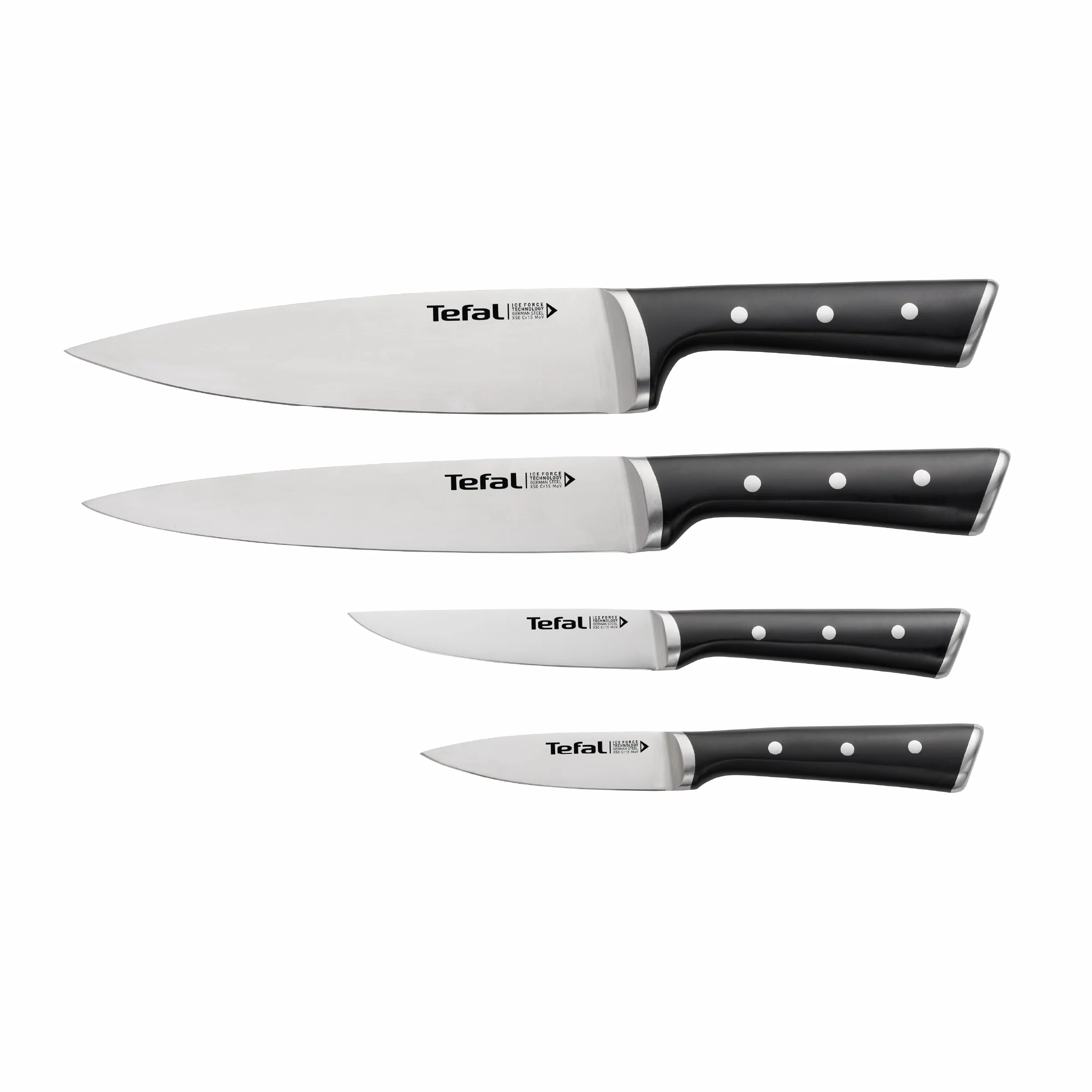 Tefal Ice Force Zestaw Noży, Stal Stopowa, Czarny/Srebrny, 4 Sztuki