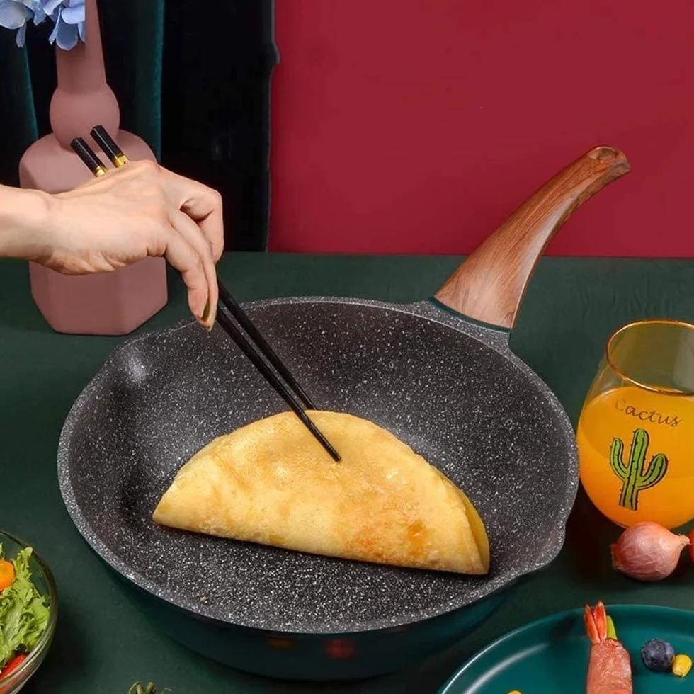 Patelnia do głębokiego smażenia TONONE Nonstick, patelnia wok z pokrywką, chłodny uchwyt, zdrowa patelnia do gotowania z powłoką granitową, (rozmiar: mały)