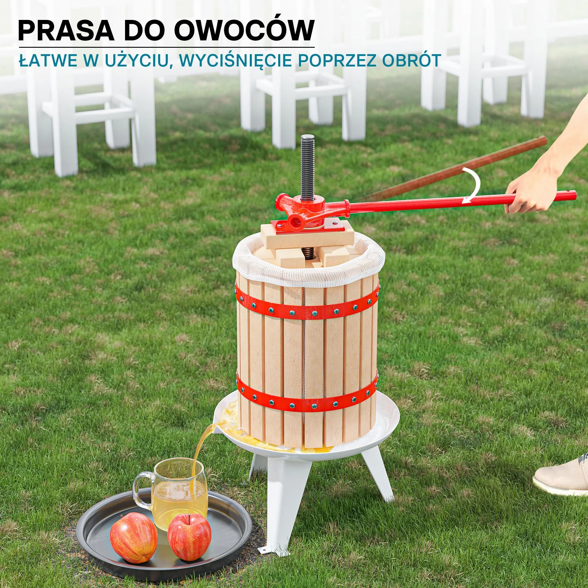 Wiltec Drewniana prasa do owoców 6 litrów, ręczna śrubowa wyciskarka do soków
