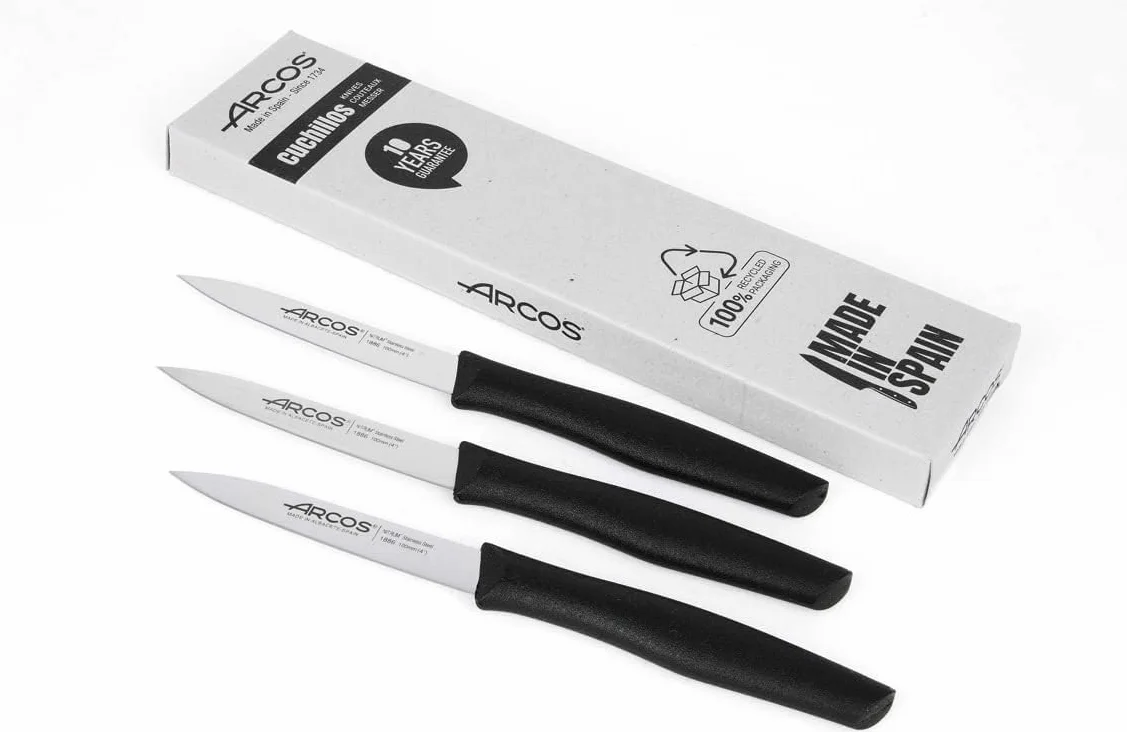 Arcos Nova Series Nitrum Nóż ze stali nierdzewnej, 3-częściowy zestaw, długość ostrza 100 mm, czarny