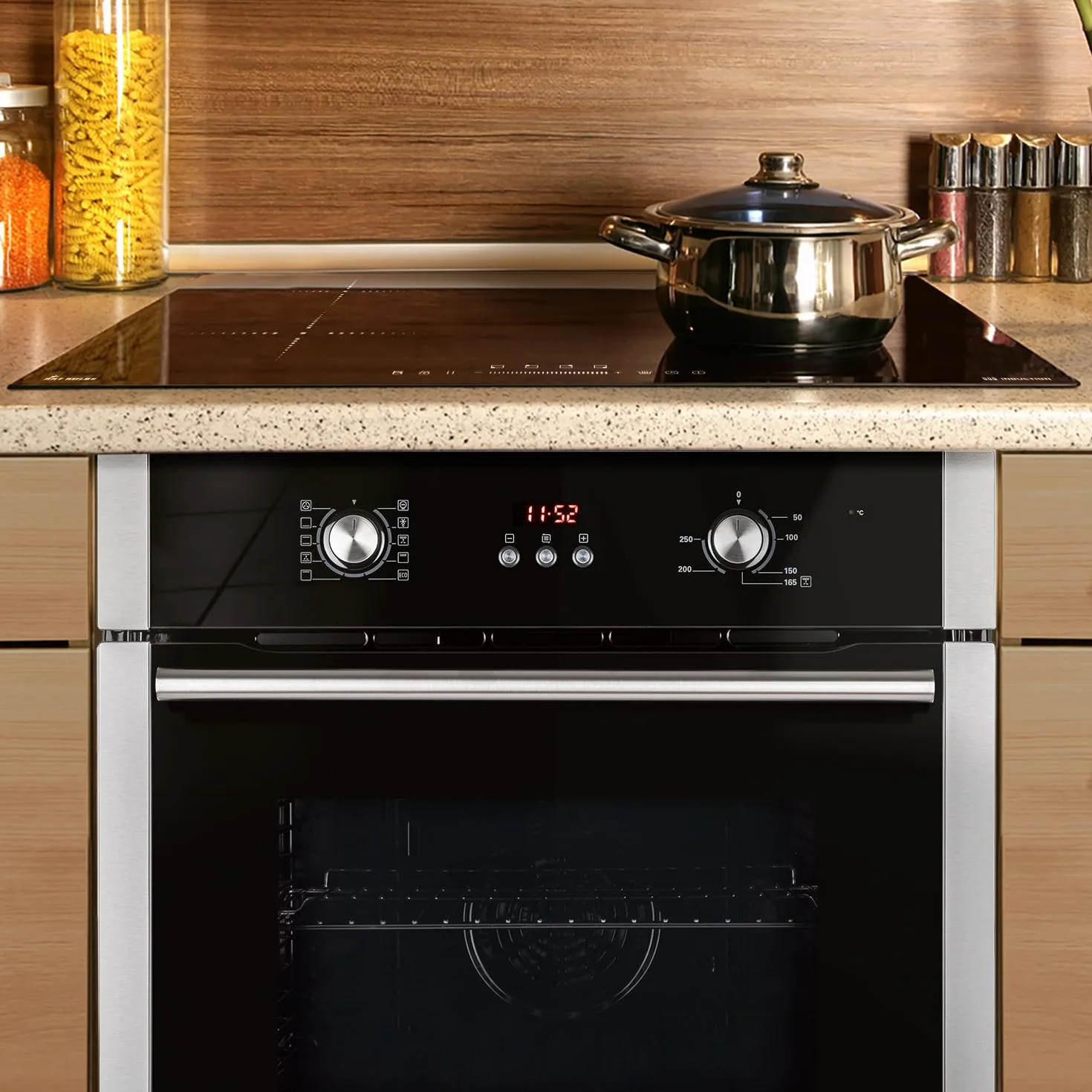 Kuchenka: 60 cm piekarnik do zabudowy BO8805SS + 77 cm płyta indukcyjna IH87704RL | grill | gorące powietrze | automatyczny timer | 2-drożne oszklenie izolacji termicznej | blokada przed dziećmi |