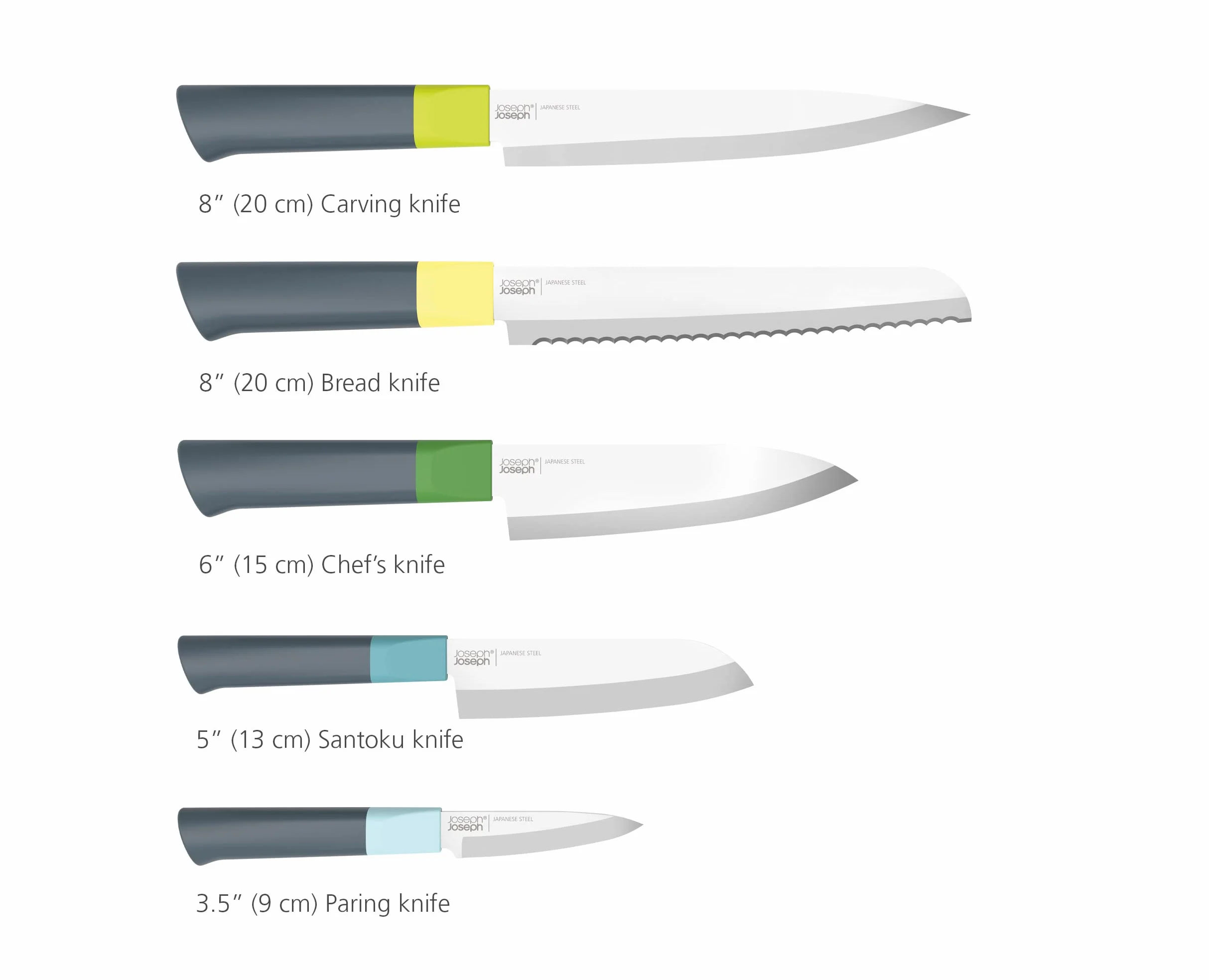 Joseph Joseph Duo 5-częściowy zestaw blokowych noży kuchennych, zawiera noże do warzyw, nóż szefa kuchni i nóż Santoku, opal/wielokolorowy