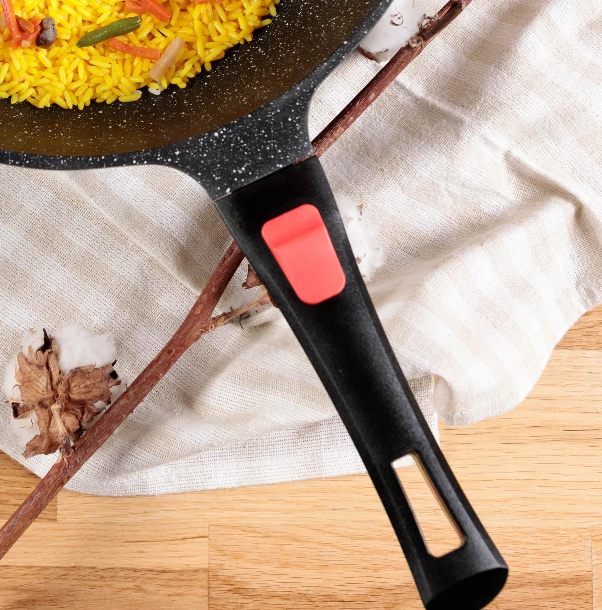 Kamberg – wok 30 cm – zdejmowany uchwyt – odlew aluminiowy – powłoka o wyglądzie kamienia – ze szklaną pokrywką – do wszystkich rodzajów kuchenek, również indukcyjnych, bez PFOA, aluminium