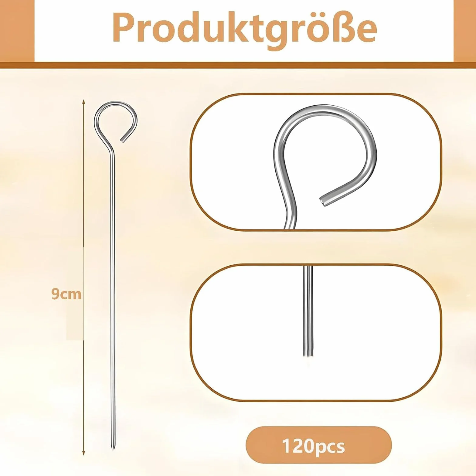 120 sztuk igieł do rolad, 8,5-9 cm, ze stali nierdzewnej, szpikulce do mięsa z oczkiem i ostrą końcówką, igły do mięsa, wielokrotnego użytku, do frytkownicy na gorące powietrze (srebrny 1)