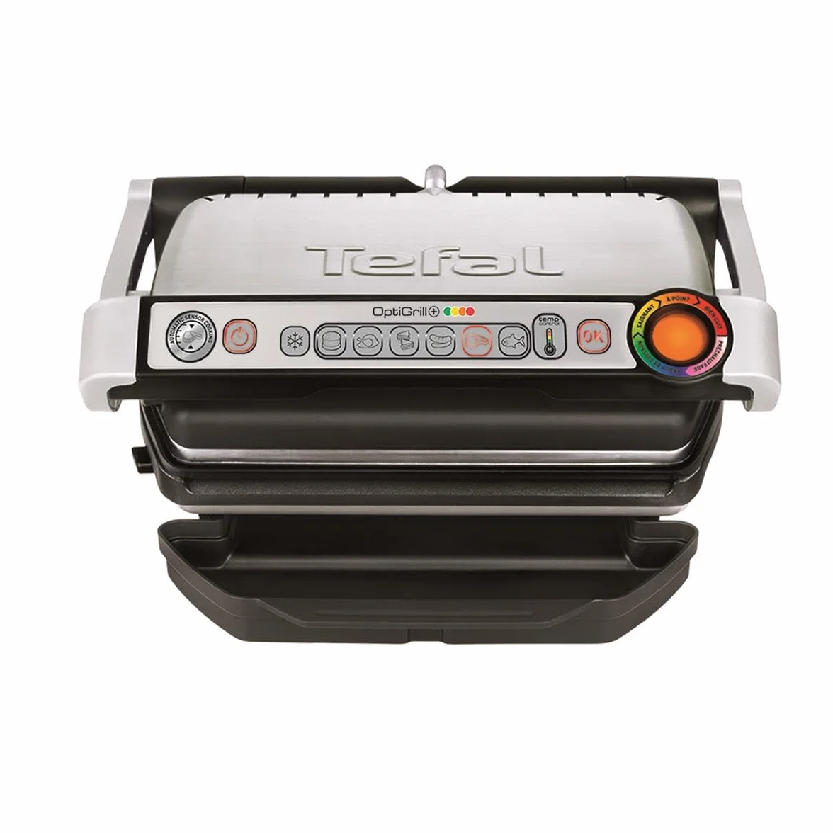 TEFAL OptiGrill+ GC712D Grill elektryczny, 2000W, 6 automatycznych programów, Wskaźnik poziomu wysmażenia Automatic Sensor Cooking, nieprzywierająca powłoka, Możliwość mycia w zmywarce, Srebrny