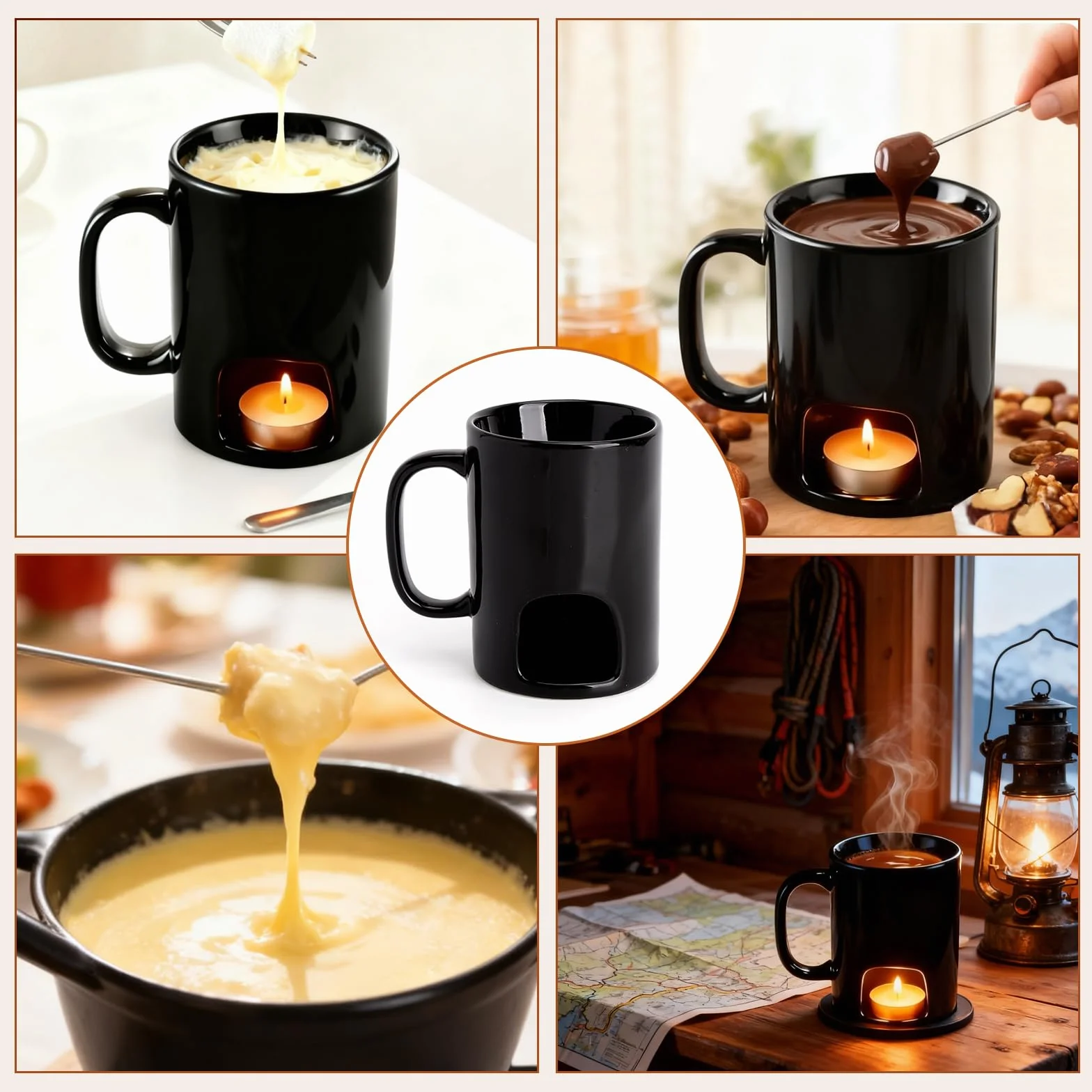 Ceramiczne czekoladowe fondue ze świeczką typu tealight – przenośny, odporny na wysokie temperatury kubek czekoladowy z ceramiki, podgrzewacz do sera i masła, mini garnek do fondue do