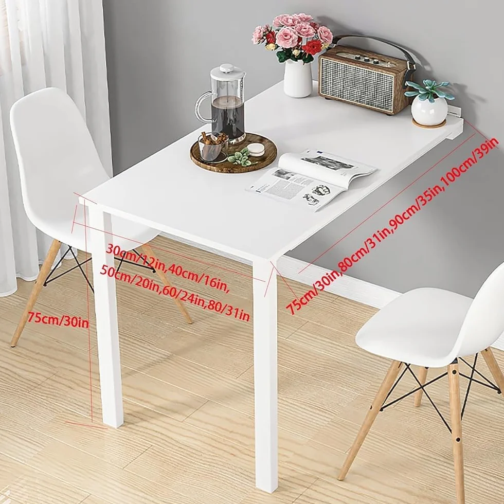 Zajmujący mało miejsca biały składany stół ścienny - łatwa instalacja, kompaktowa konstrukcja do salonu, jadalni i blatu barowego (90 x 50 cm) - idealny do małych przestrzeni