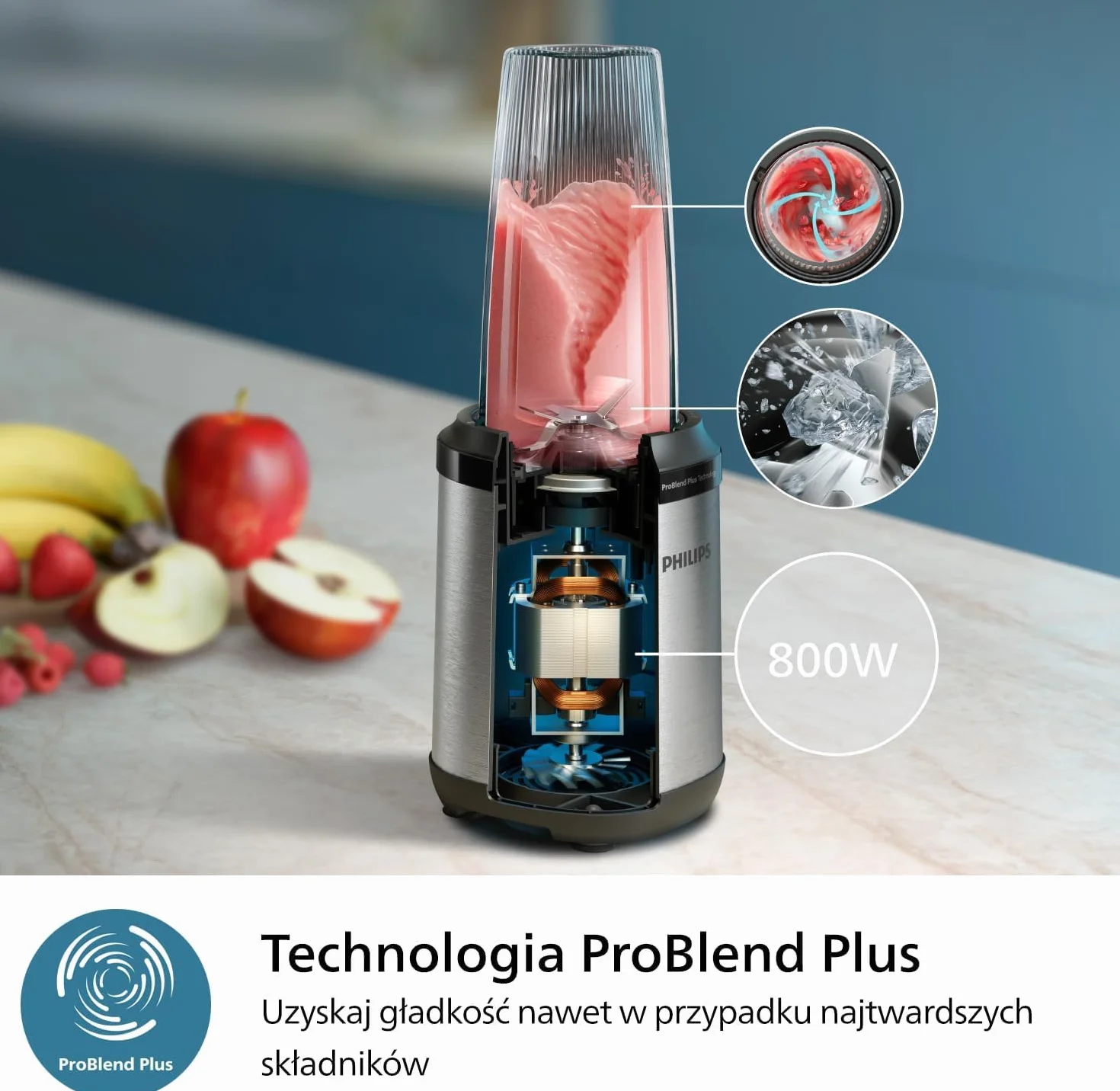 Philips Blender Serii 5000 800W ProBlend Plus Odłączane Ostrza Czarny Stal Nierdzewna HR2764/00