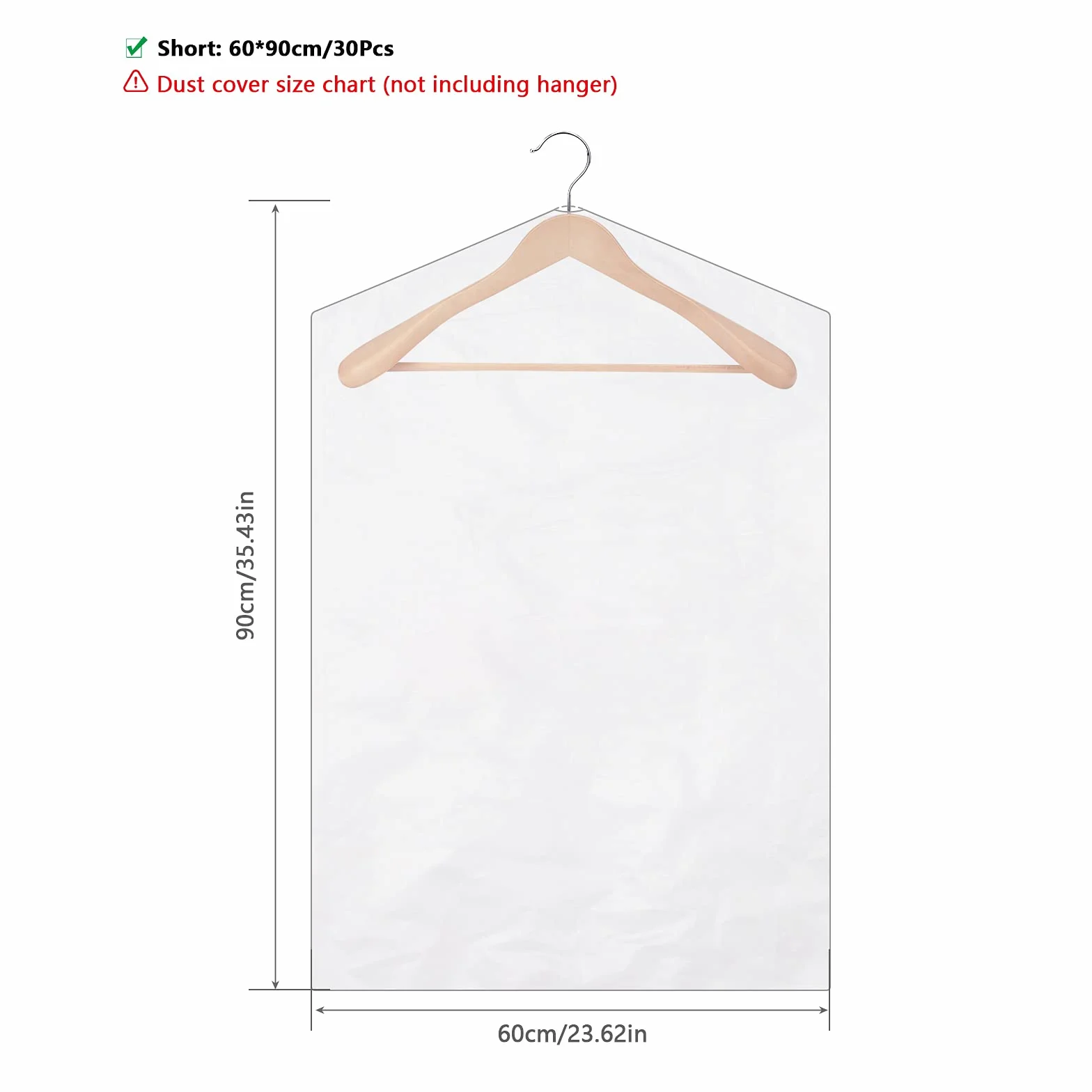 Pokrowce na ubrania 30 sztuk, osłona przeciwpyłowa, pyłoszczelna, przezroczysta osłona ochronna na garnitury na płaszcze, 60 x 90 cm