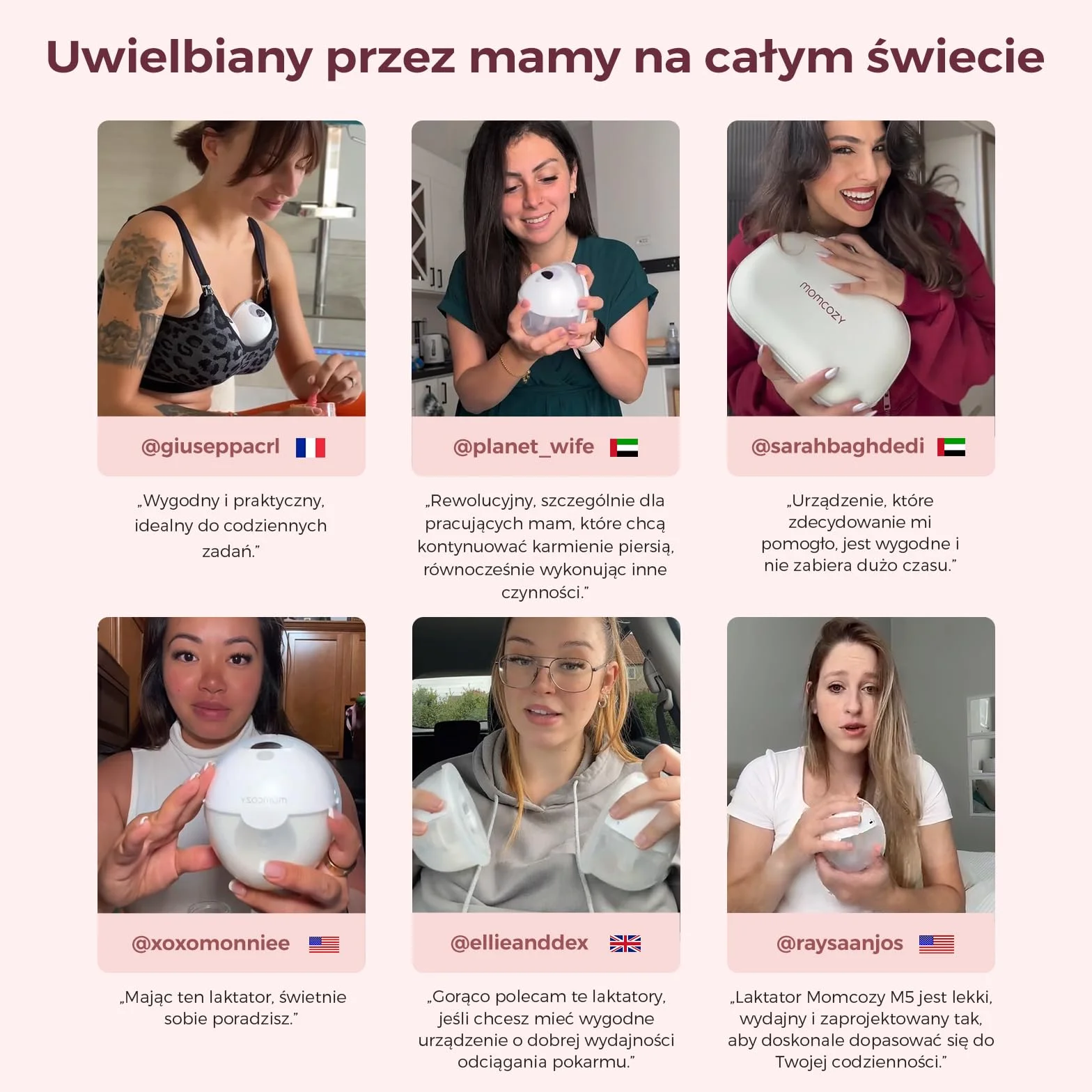 Momcozy M5 Smart Elektryczna Laktacja Bezprzewodowa, Sterowana Aplikacją, 3 Tryby 9 Poziomów SSania, 24 mm Końcówka (Czerwony, 2 szt.)