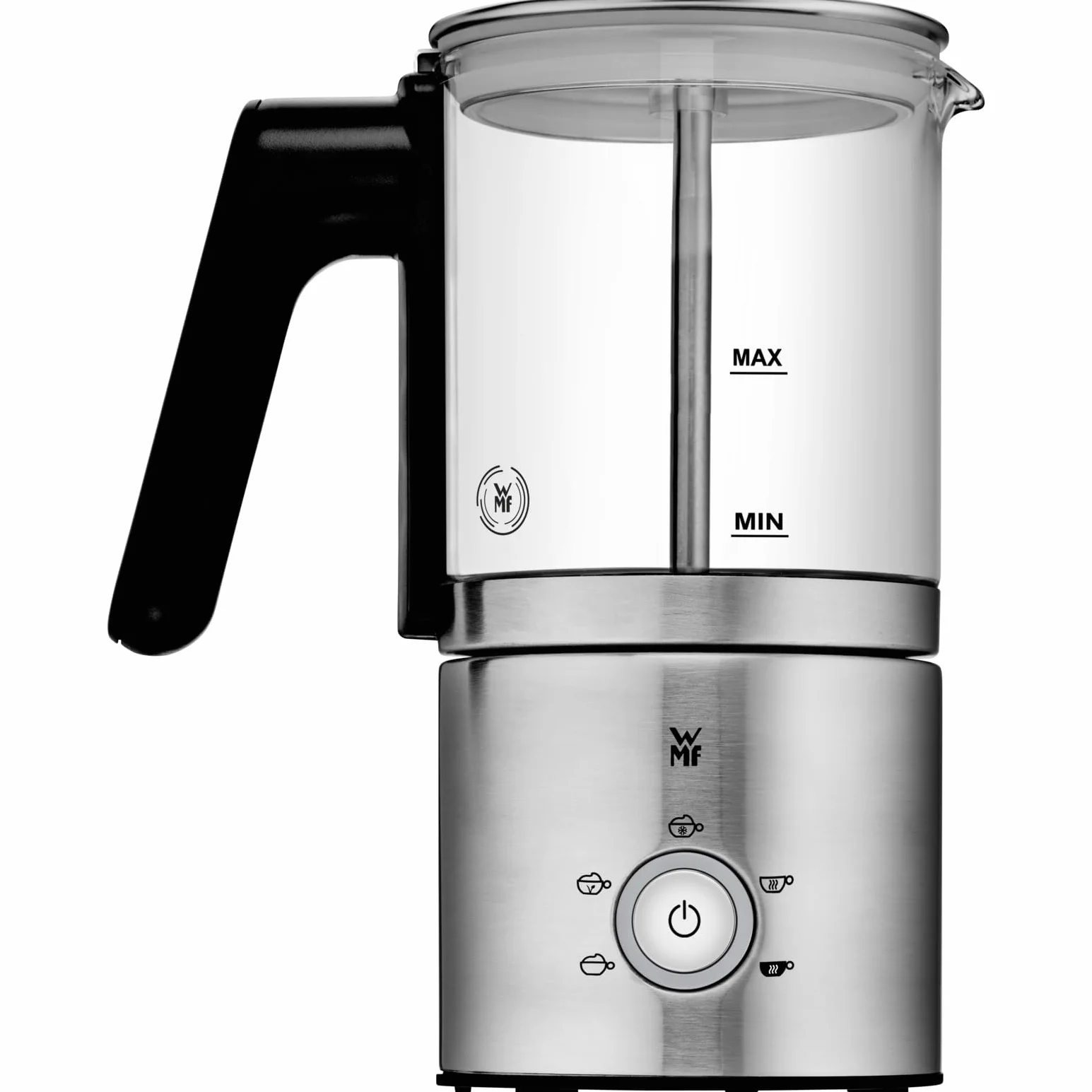 WMF Lono szklany spieniacz do mleka, elektryczny, 150-250 ml, 650 W, mikser Frappe Mixer, ekran dotykowy, do spieniania mleka na gorąco i zimno, gorące mleko, podgrzewacz do mleka, ekspres do kakao,