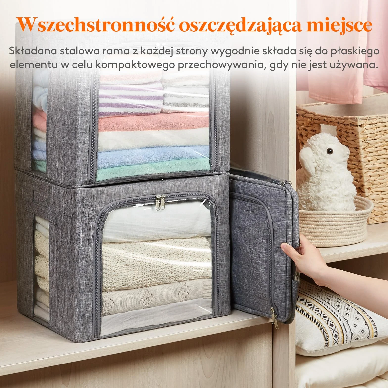 Lifewit pojemniki na ubrania składane 40L z metalową ramą pokrywami okienkiem zamkami 3 szt.