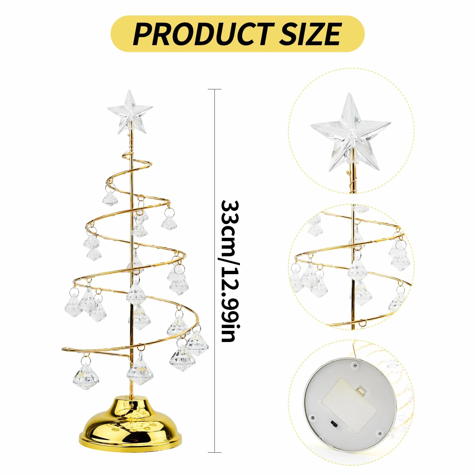 Lampki choinkowe LED z kryształami 33 cm dekoracja stołu złota
