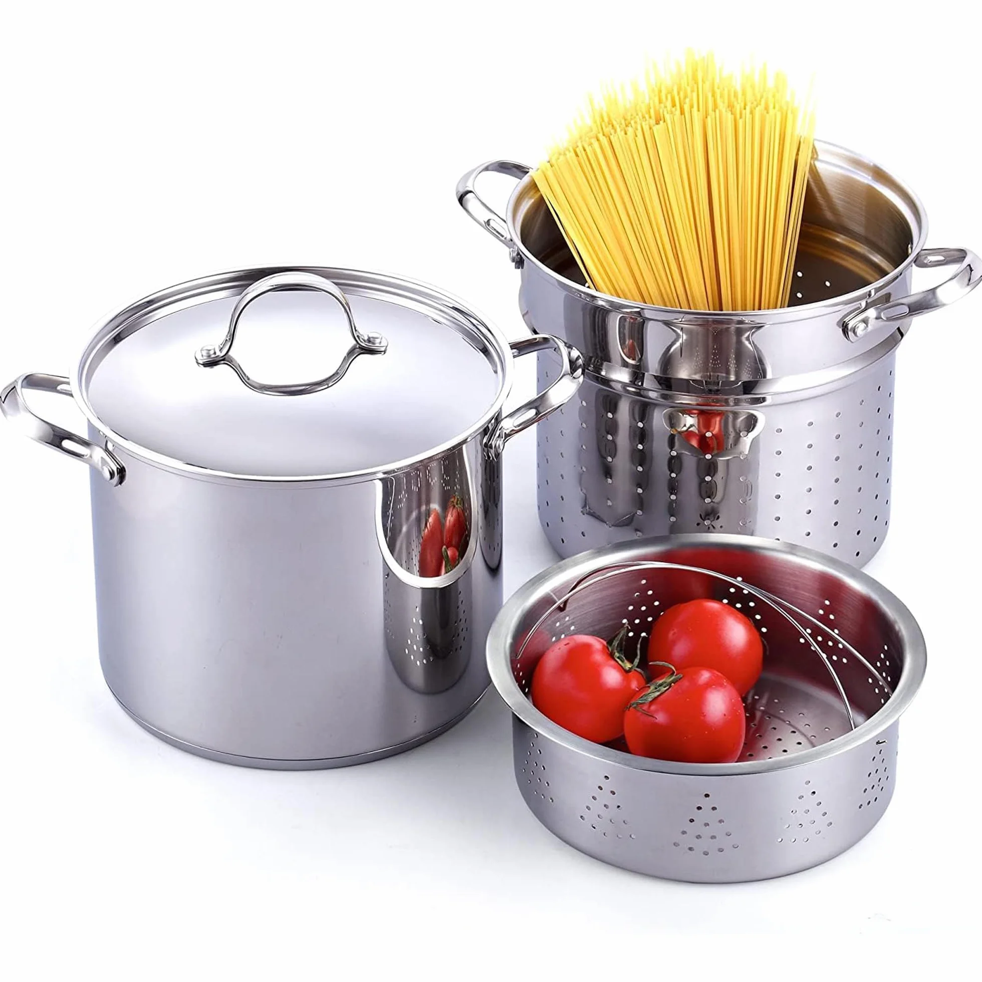 Cooks Standard - 2568 Cooks Standard Classic 4-częściowy garnek do makaronu o pojemności 12 l, garnek do gotowania na parze, ze stali nierdzewnej