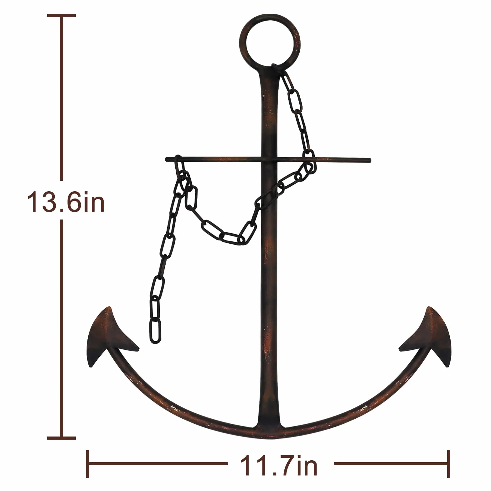 Dekoracja ścienna z kotwicą morską, antyczna metalowa kotwica, artystyczna dekoracja ścienna z łańcuszkiem do sypialni, salonu, akademika, domu, 33 cm, antyczna kotwica z łańcuchem, dekoracja