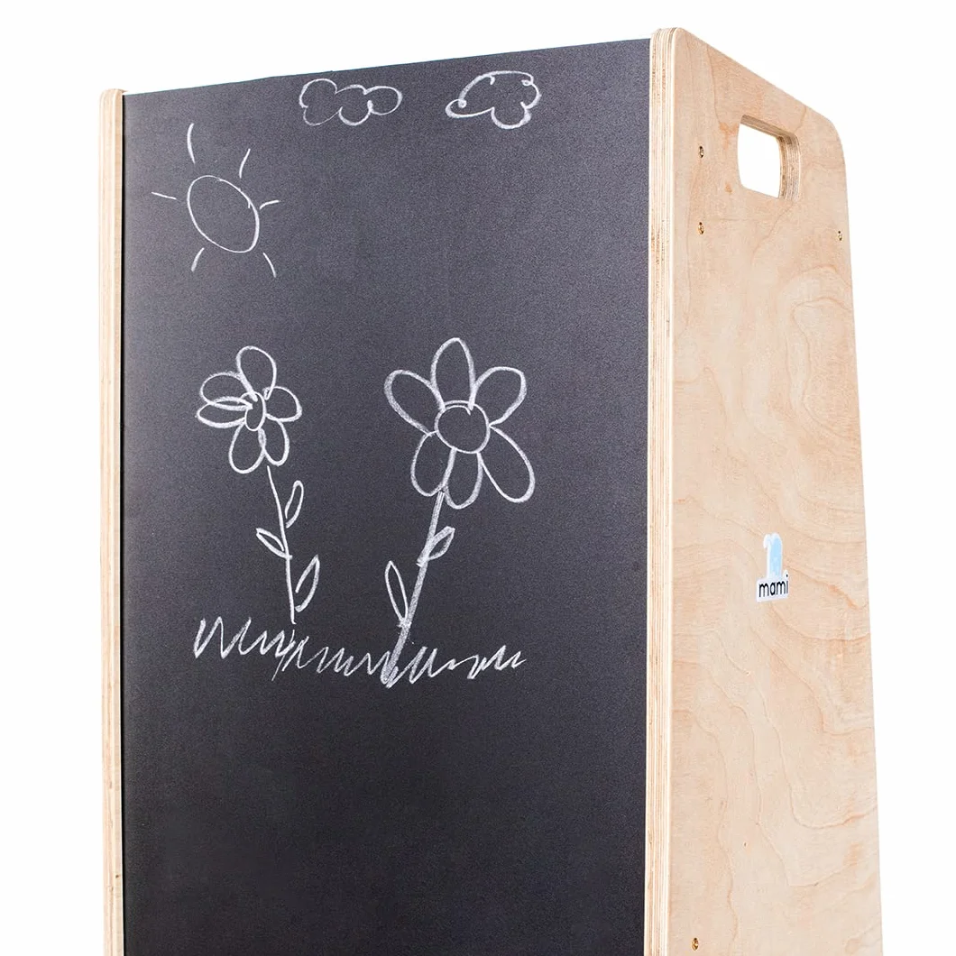 mamikids Learning Tower wieża Montessorian z naturalnego drewna z tablicą dla dzieci w wieku 2-6 lat, wieża Montessorian Learning Learning, możliwość przekształcenia w drabinę, stół, stołek dla