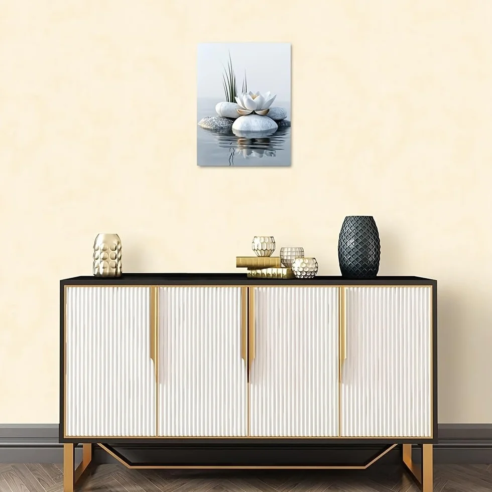 IHHGNB Zen Stone White Lotus Canvas Decoration Modern Minimalist Nature Wall Decor 40x50cm No Frame