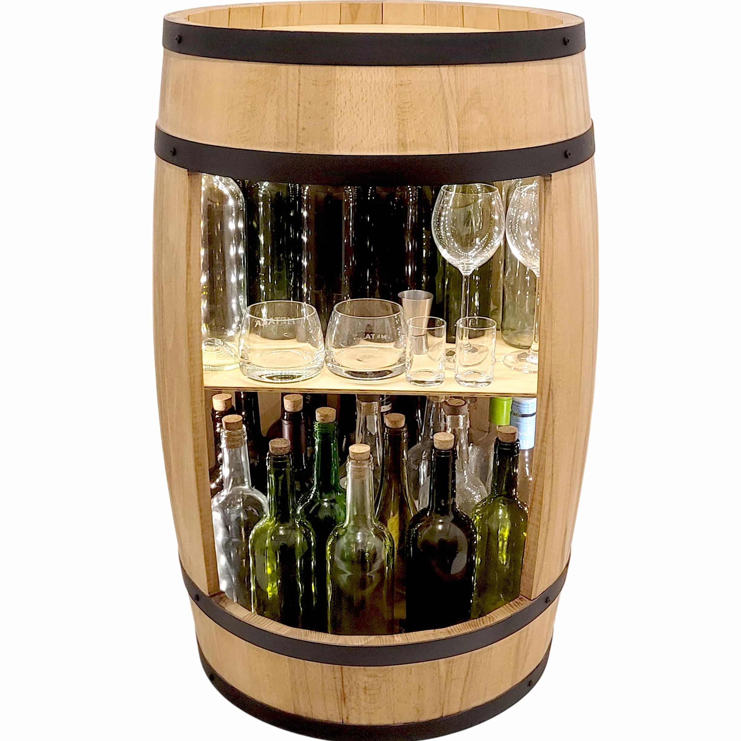 Minibar Szafka LED rustykalna, stolik barowy z drewna, 82 cm, beczka vintage do dekoracji domu, beczka na wino przekształcona w barek na alkohol i whisky, prezent dla mężczyzn
