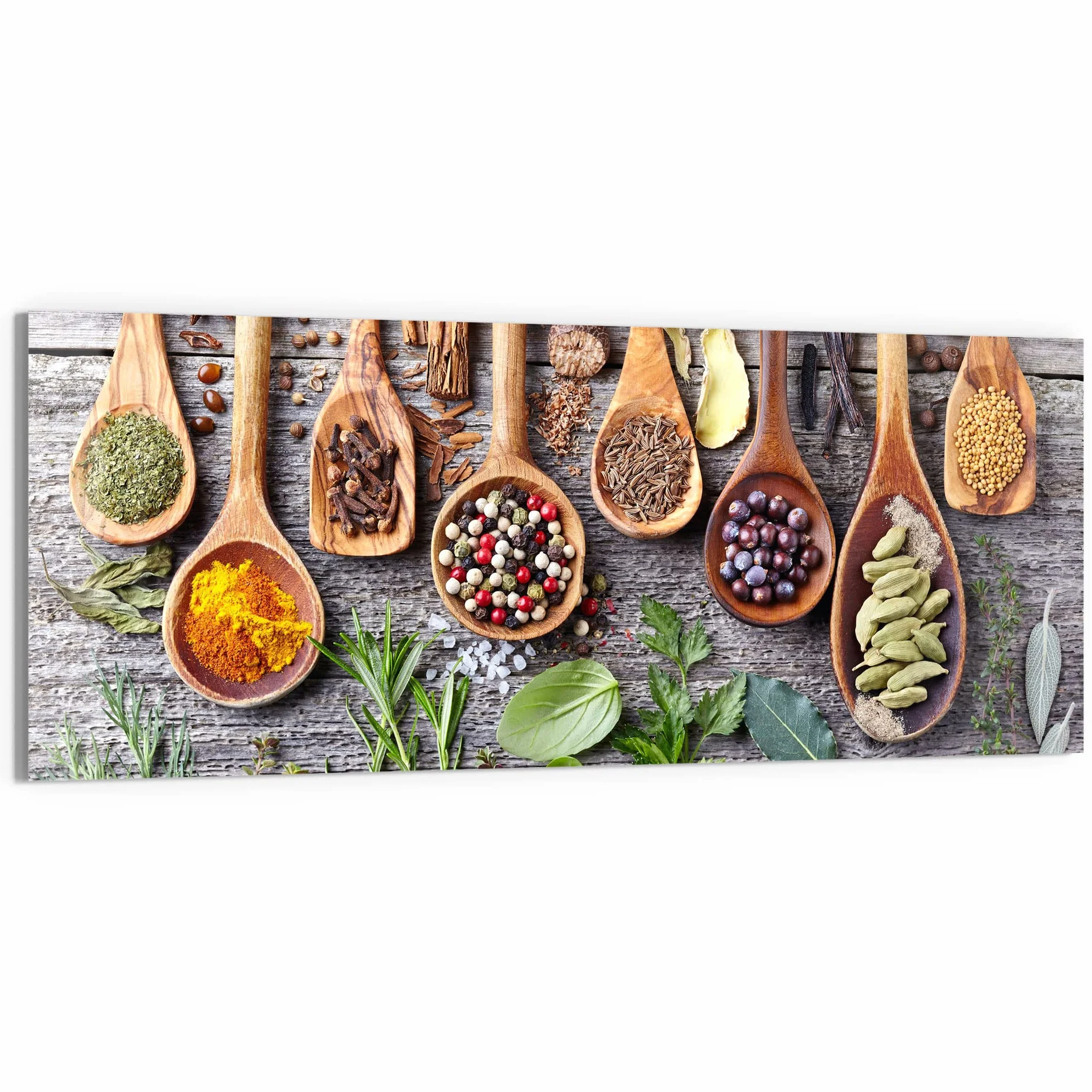 DEQORI Obraz na szkle z prawdziwego szkła | motyw zdobione łyżki kuchenne | poziomo jednoczęściowa 150 x 60 cm | piękna dekoracja | obraz ścienny do salonu, sypialni, korytarza i kuchni | nowoczesna dekoracja ścienna