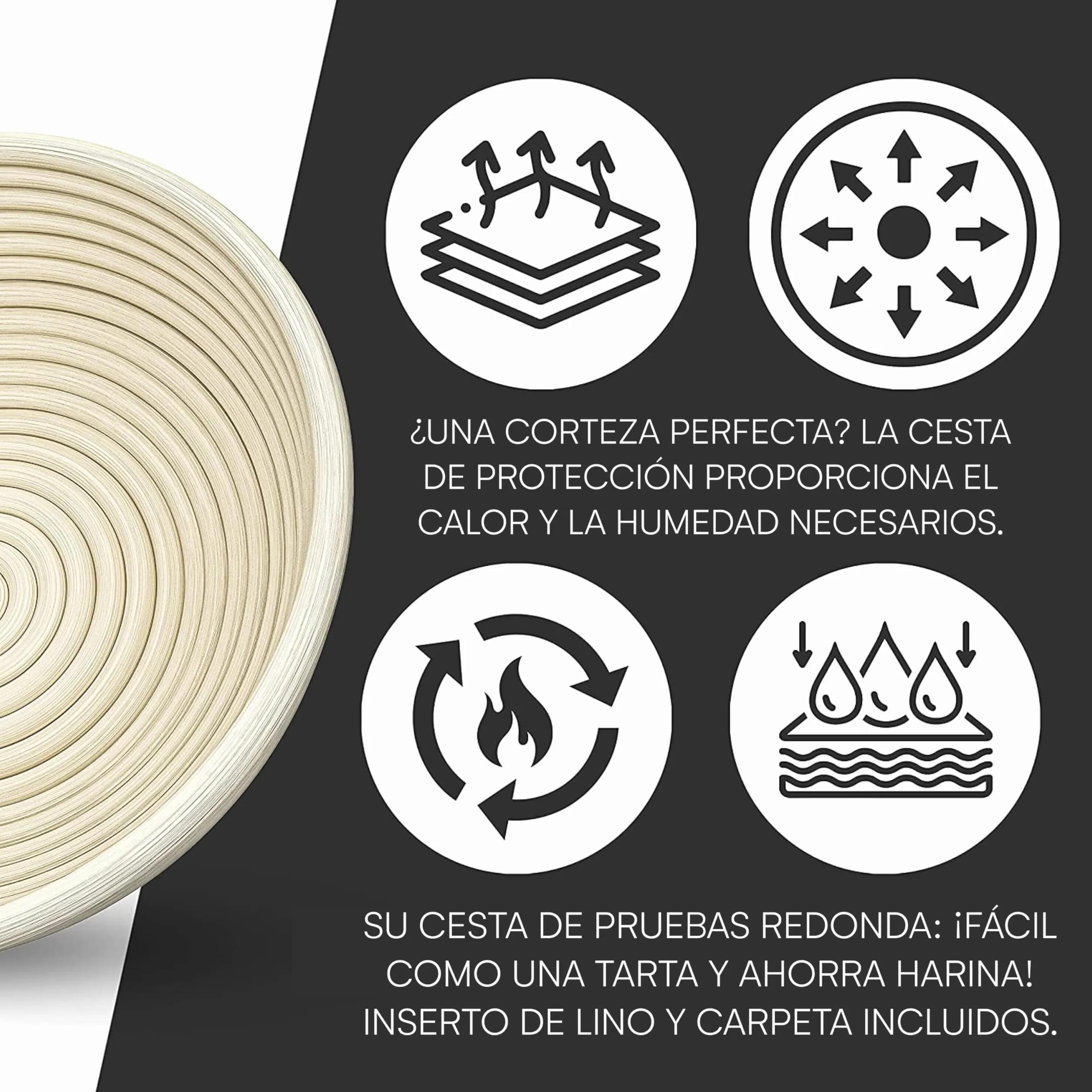 Wysokiej jakości okrągły kosz do pieczenia chleba (25 cm) – forma do pieczenia chleba z nadającą się do prania wkładką lnianą – optymalny na 1 kg ciasta – idealny dodatek do pieczenia