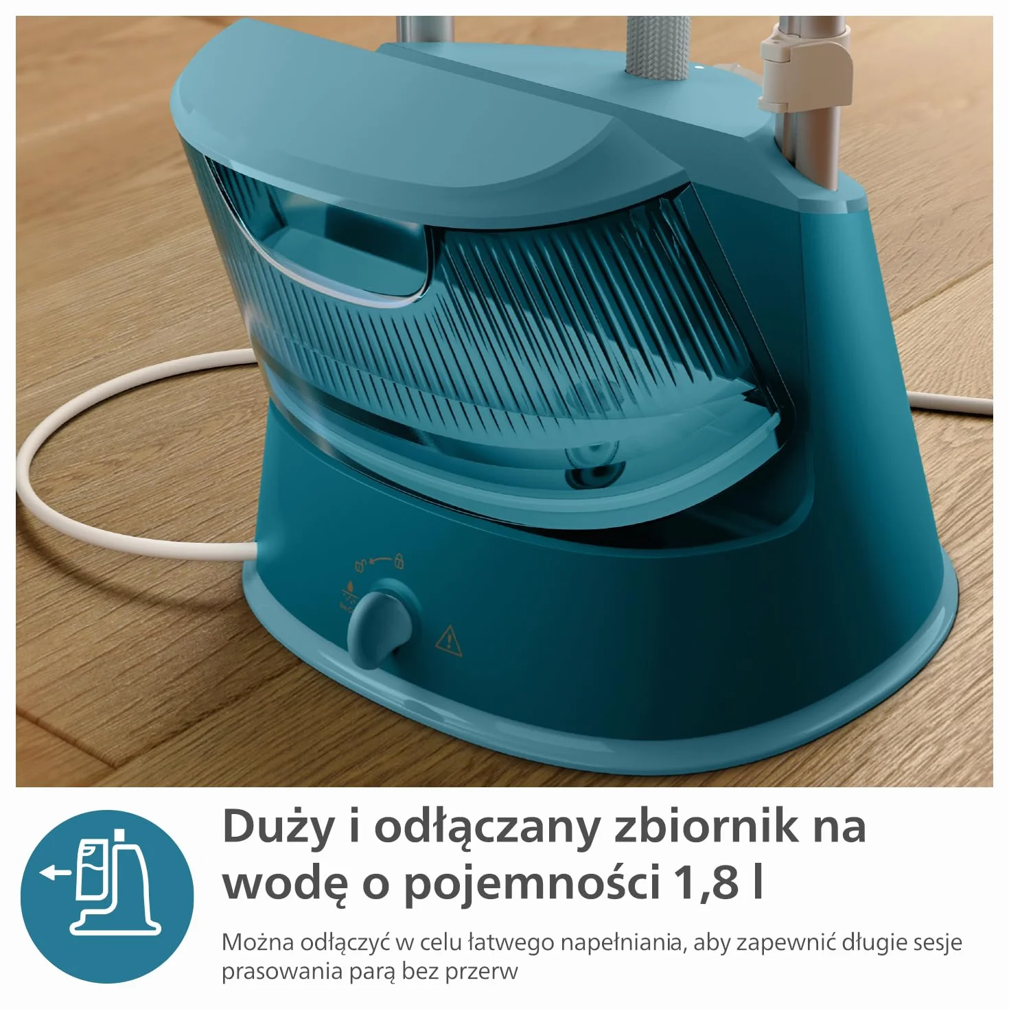 Philips Parownica stojąca do ubrań z serii 1000, 1800 W, duży zbiornik na wodę 1,8 l, zintegrowana deska StyleBoard, 3 ustawienia pary, łatwe usuwanie zmechaceń (STE1040/20)