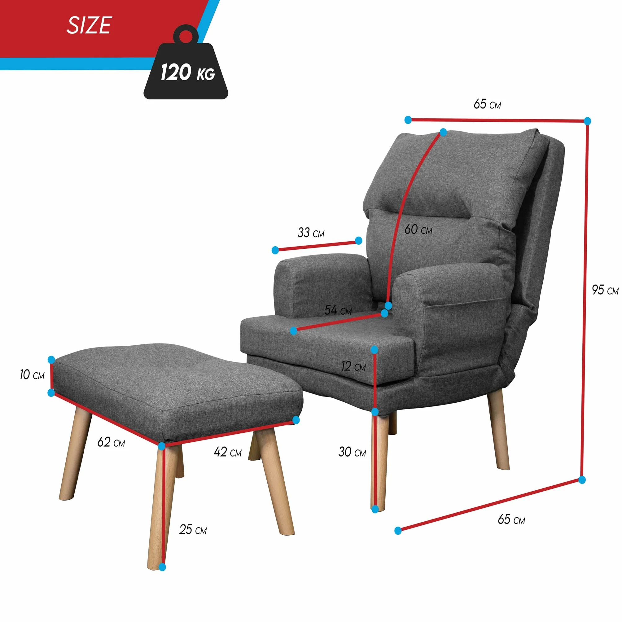 Grekpol - Fotel NEMO, nowoczesny fotel do salonu, sypialni z 5-stopniową regulacją, styl skandynawski (Solo 261 Blue)