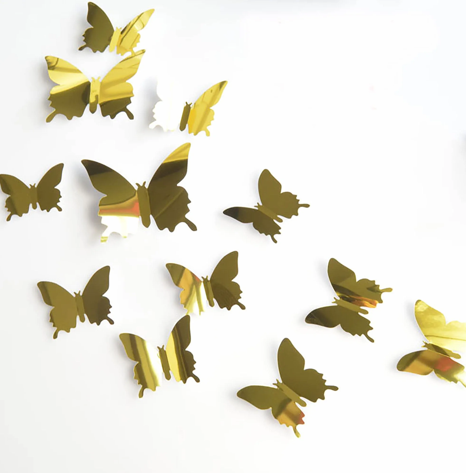 72 szt. 3D lustro motyl naklejki ścienne 3 rozmiary usuwalne naklejki motyle, dekoracja sypialnia dziecięca i ślub, złote