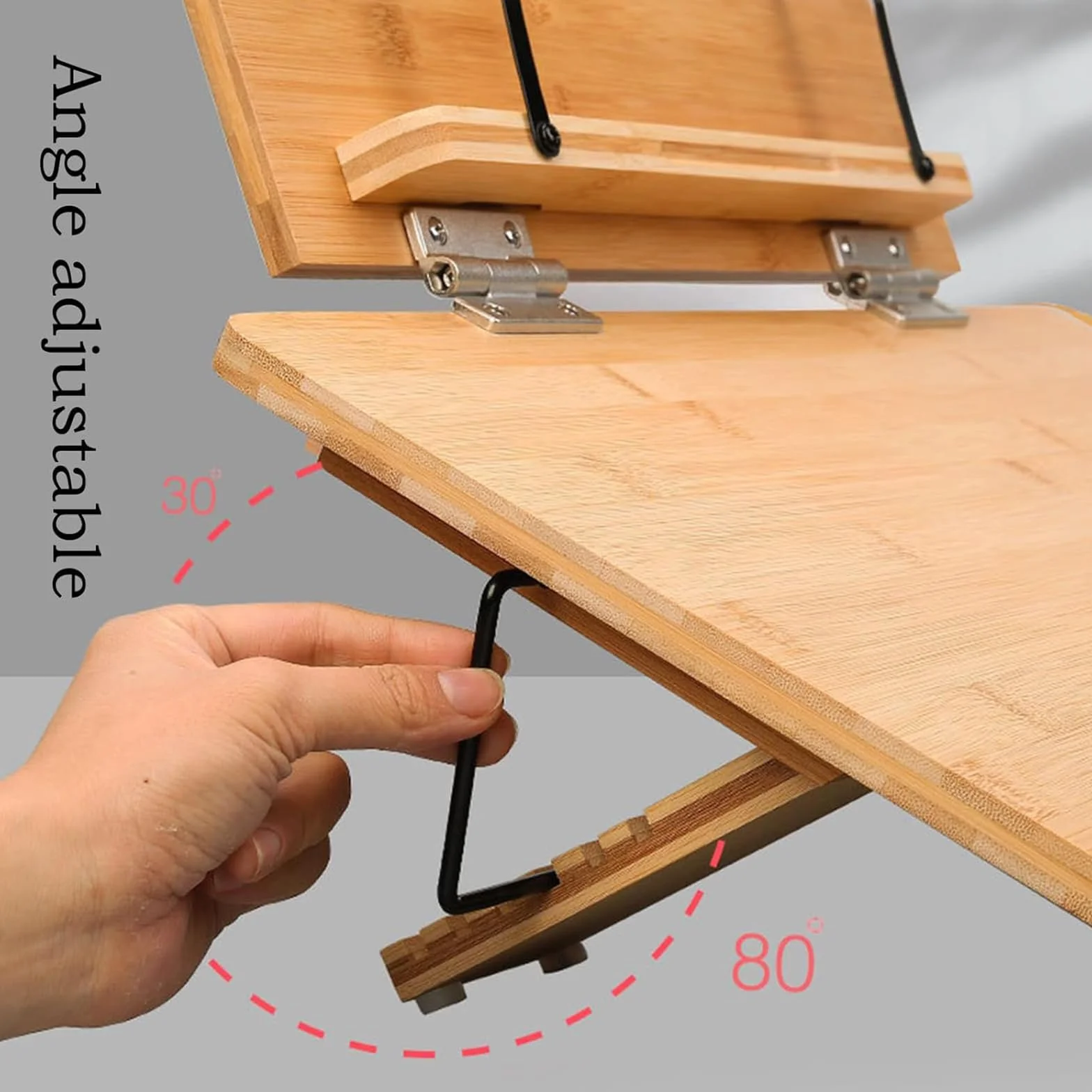 Bambusowy stojak na książki, regulowany uchwyt do czytania, składany nachylenie do pisania, laptopa, tablet, idealny do czytania, pisania, pracy, 6 kątów dla ergonomicznego komfortu