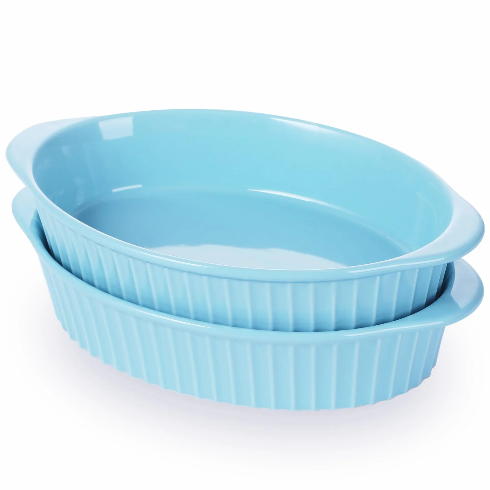LEETOYI Porcelanowe małe owalne patelnie do zapiekanek, zestaw naczyń do pieczenia dla 1 lub 2 osób, naczynia do pieczenia z podwójnym uchwytem, do kuchni i domu, zestaw 2 szt. (turkusowe)