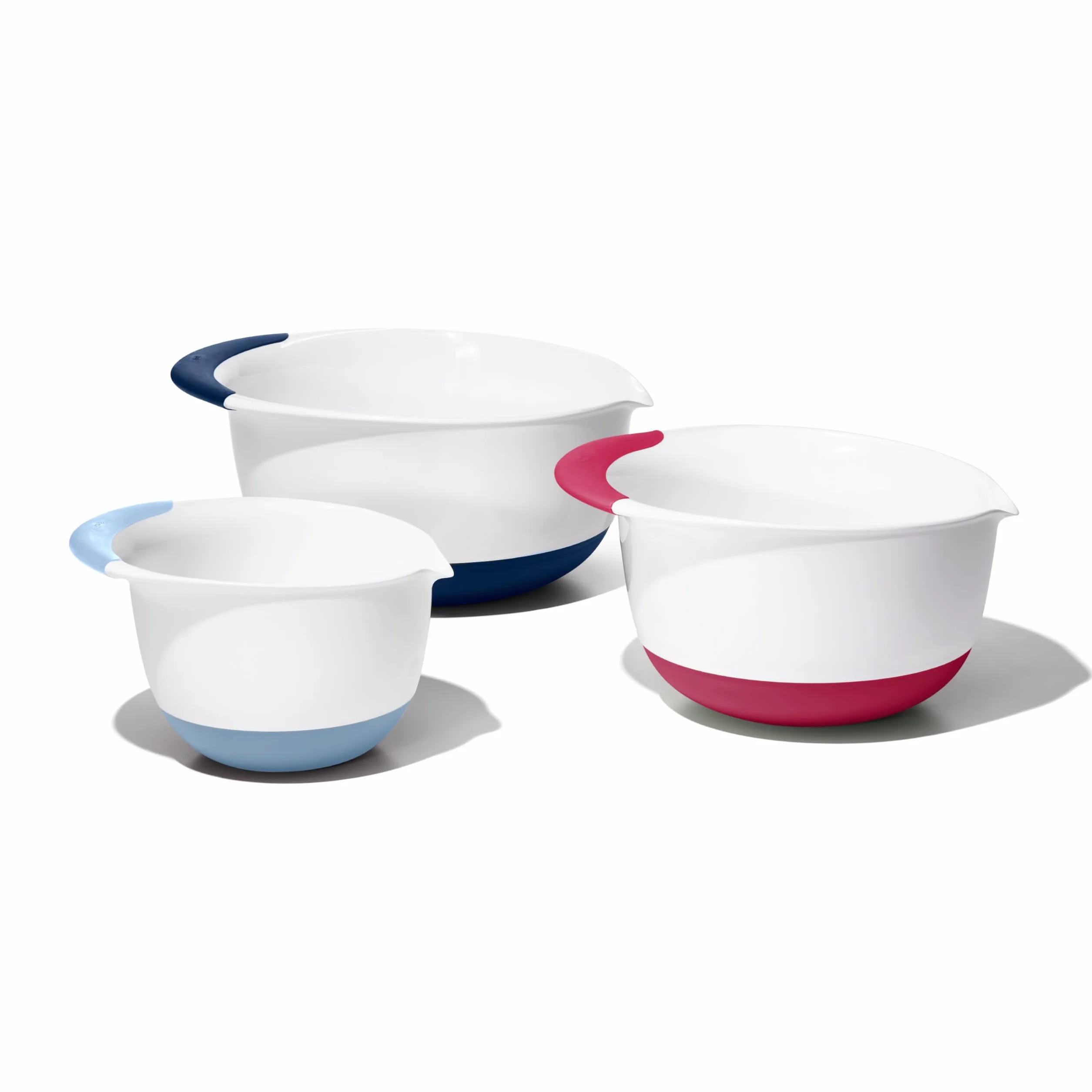 OXO, Plastikowe Good Grips 3-częściowy zestaw misek do mieszania – uchwyty jagodowe, dżemowe i seltzer, 4,7 litra, rozmiar L
