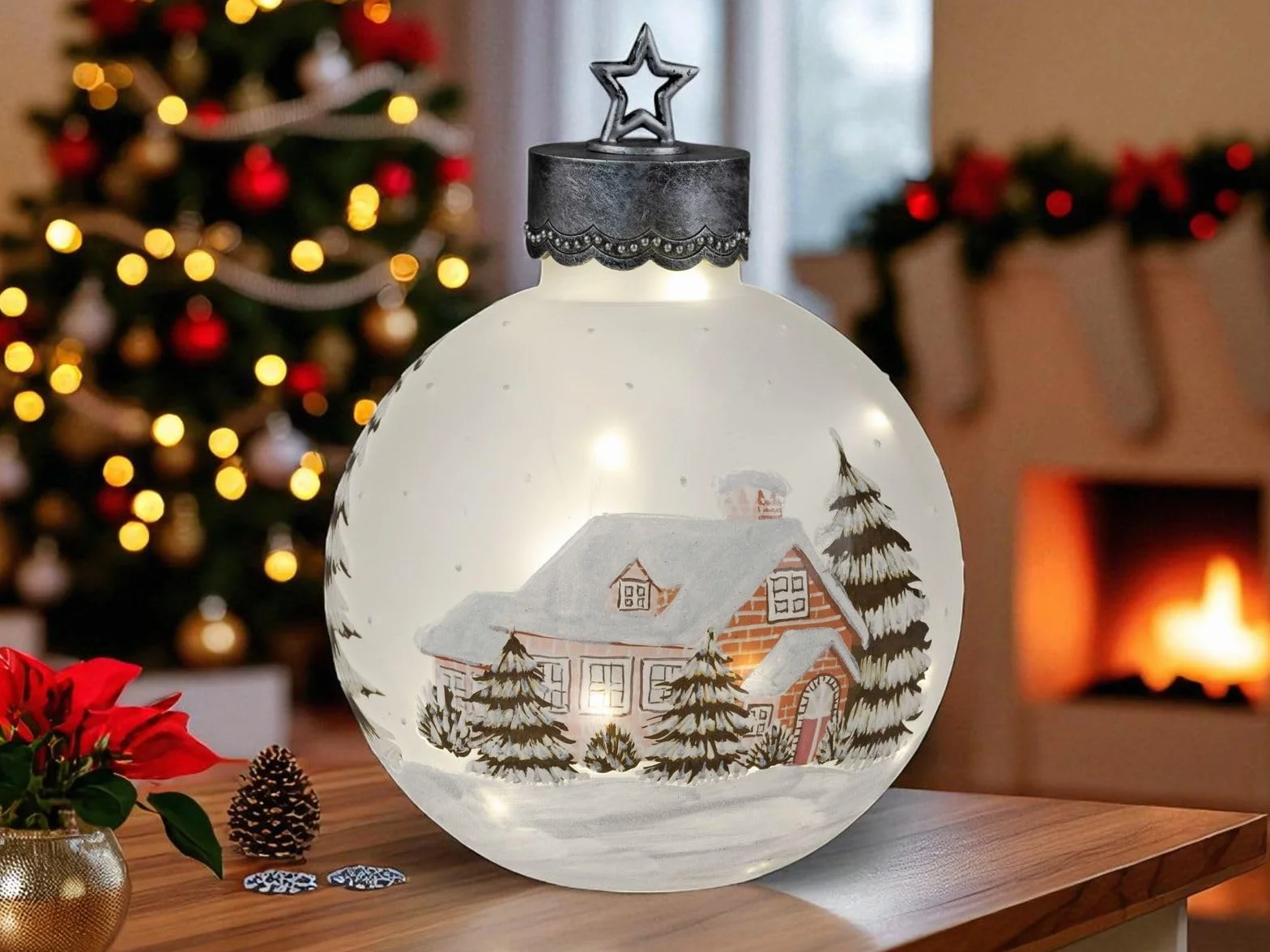 formano Dekoracyjna kula LED XXL, 35 cm, dekoracja zimowa, szklana kula z timerem, 6 h/18 h, podświetlana – w zestawie 3 baterie AAA – jesienno-zimowa dekoracja bożonarodzeniowa na stół, regał