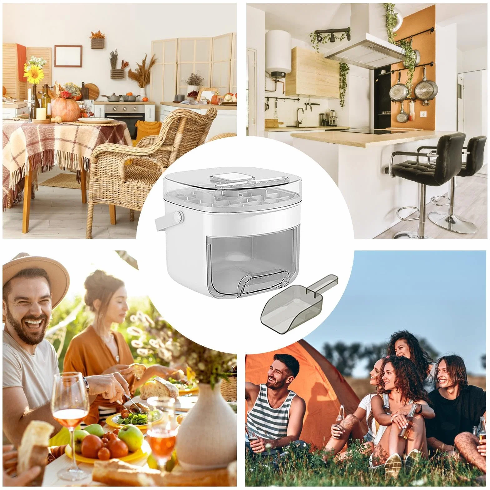 Ice Tray Storage Box, Cube Making Bin, Press Type Non-Stick Mold, Built-In Handle with Sealed Lid for Kitchen, Camping, Daily Use, Parties, Picnics, 6.69x6.1x5.51 Inches