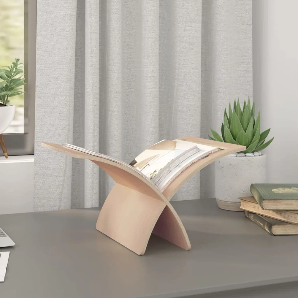 Stojak na czasopisma z naturalnego drewna do czasopism | Prosty design, łatwy montaż, do salonu, jadalni, łazienki