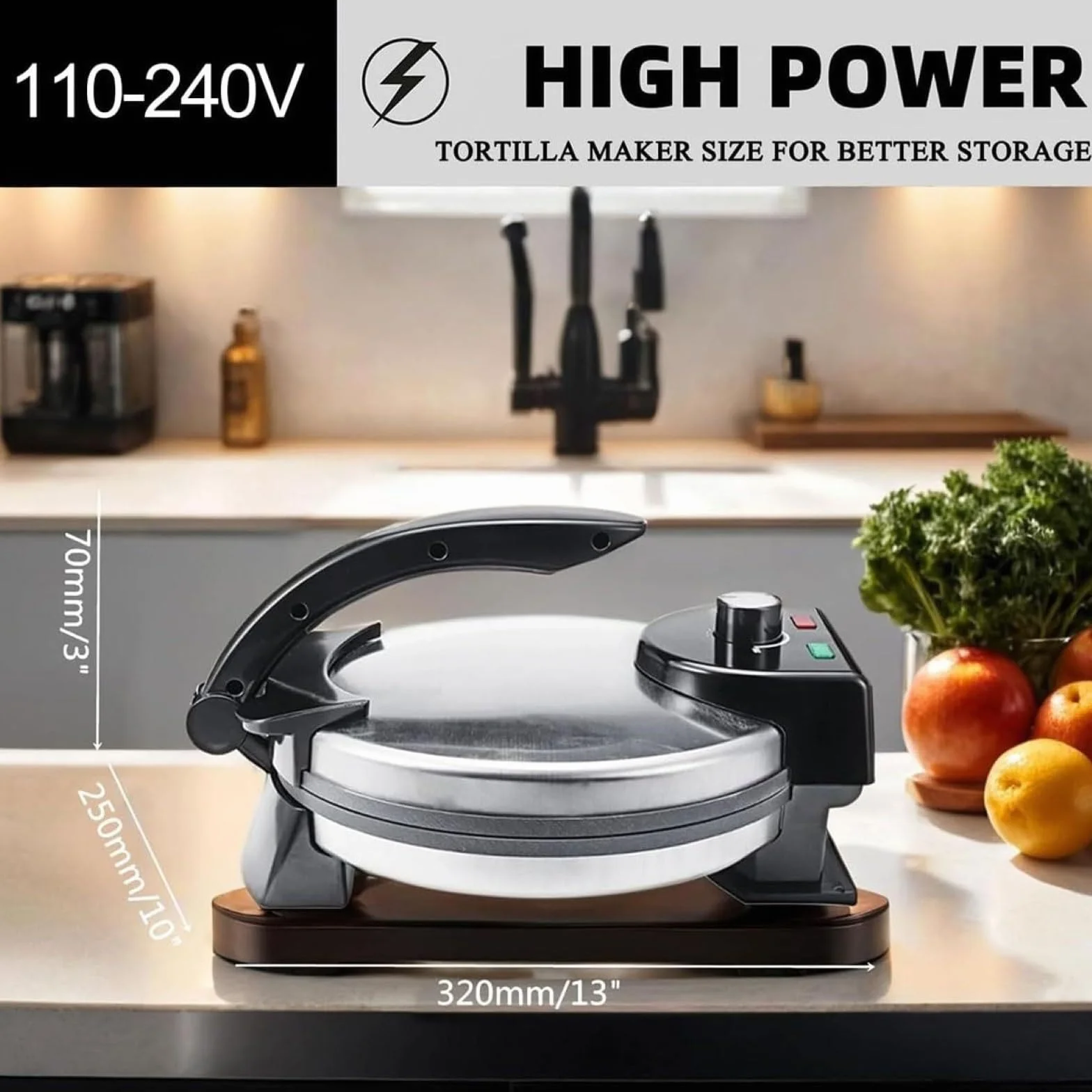 10-Calowa Elektryczna Maszynka Do Roti, Elektryczna Maszynka Do Chapati, Nieprzywierająca, Automatyczna Maszyna Do Smażenia Roti Z Regulowaną Temperaturą, Płyta Kuchenna, Dwustronne Ogrzewanie