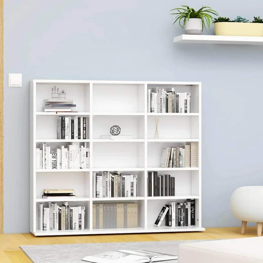 Fengshui Regał na płyty CD biały 100 x 23 x 89,5 cm materiał drewnopochodny | 15 otwartych przegródek, na płyty gramofonowe i akcesoria, może służyć jako szafka na dokumenty, wytrzymała i trwała