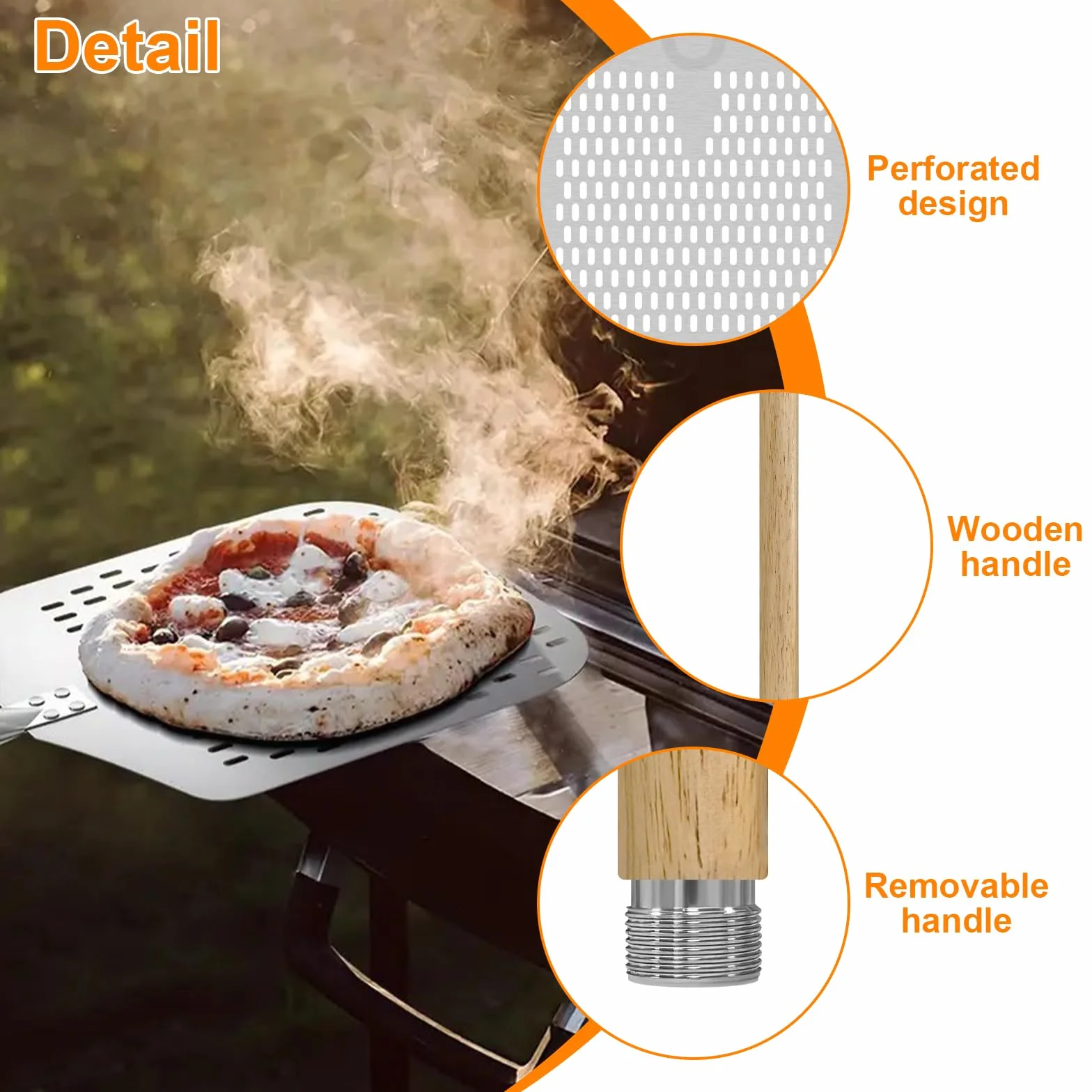 Łopatka do pizzy perforowana, 30 cm, aluminiowa, z powłoką zapobiegającą przywieraniu, zdejmowana łopatka do pizzy do pieczenia pizzy i chleba