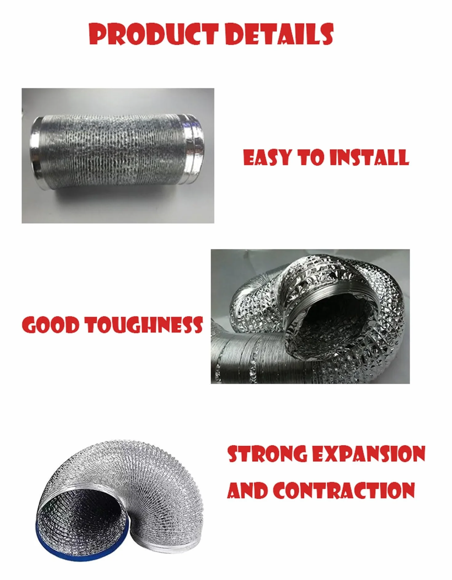 przewód z folii aluminiowej, Wąż elastyczny Ø 80-200 mm W zestawie 2 opaski zaciskowe i 1 taśma aluminiowa(2m,80mm)