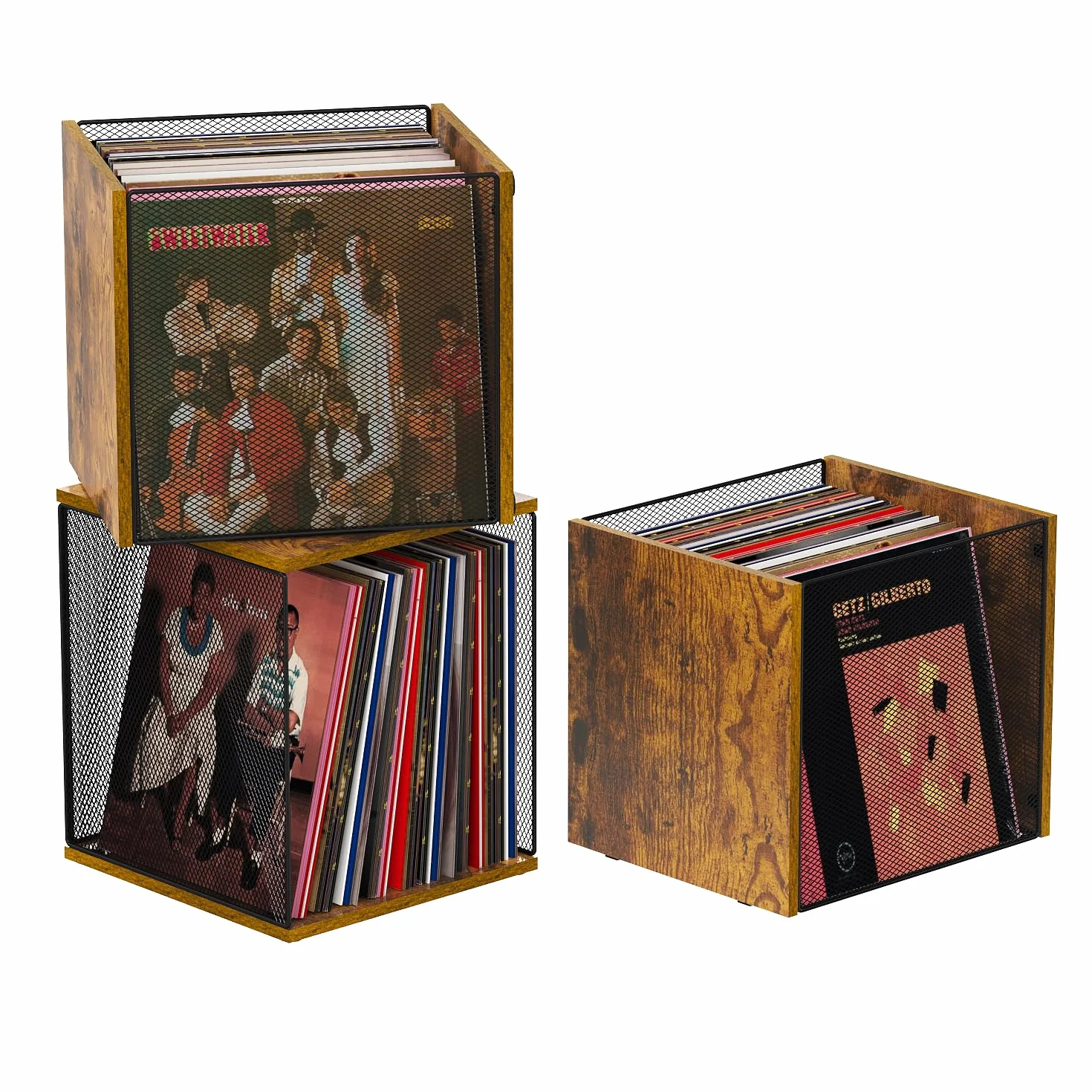 Stojak na płyty półka płyta winylowa przechowywanie meble wizualizacja album pudełko do przechowywania kostka naturalny drewniany organizer skrzynia DIY można układać w stos 55-60 szafka na płyty