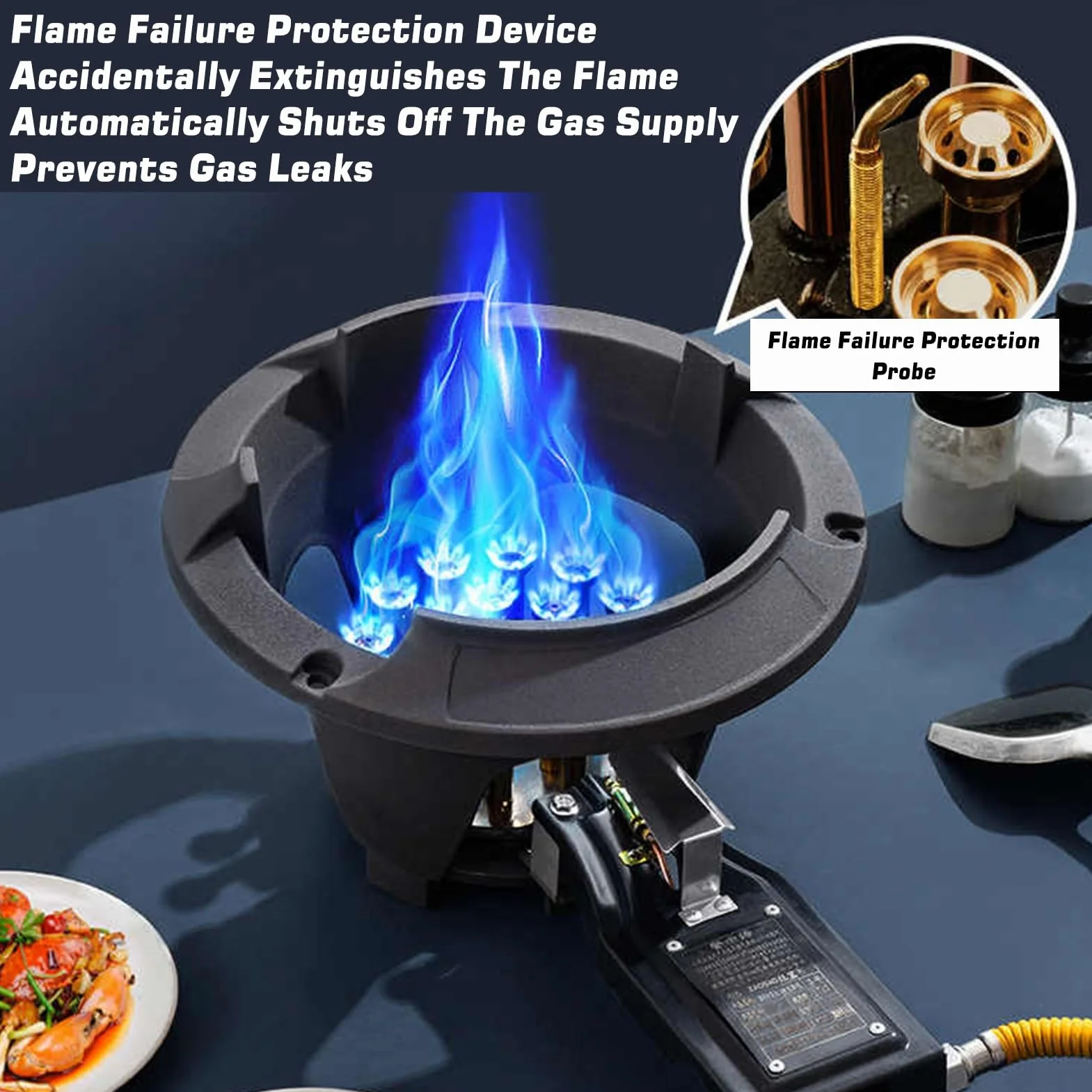 Kuchenka gazowa 1 palnik, palnik stołowy o dużej mocy LPG/NG z ochroną przed płomieniem, 10/17 kW komercyjna kuchenka kuchenna, zawiera 19 dysz do wszechstronnego zastosowania