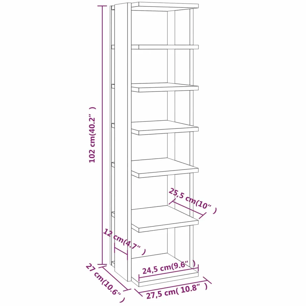 Szafka na buty, biała, 27,5 x 27 x 102 cm, materiał drewnopochodny z 6 półkami, organizer do przechowywania, regał na buty, komoda