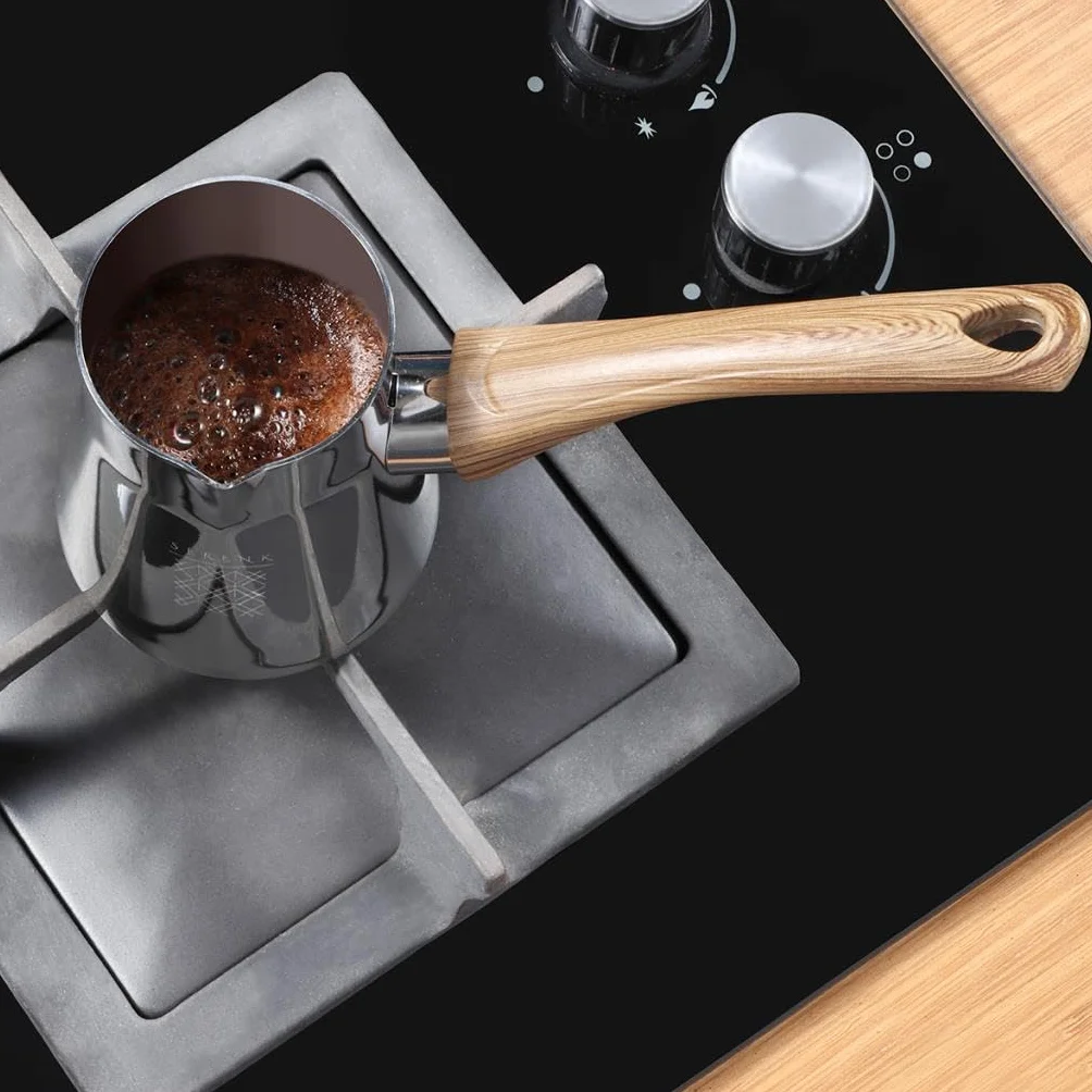 Serenk Ekspres do kawy Turecka Indukcja | Zestaw 4 sztuk ze stali nierdzewnej do autentycznej kawy tureckiej - pojemność od 2 do 4 filiżanek - Turkish Coffee Maker